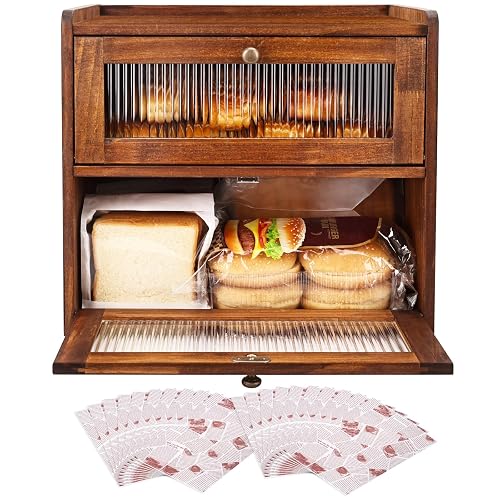 Alpeir Wooden Bread Box for Kitchen Countertop Brown