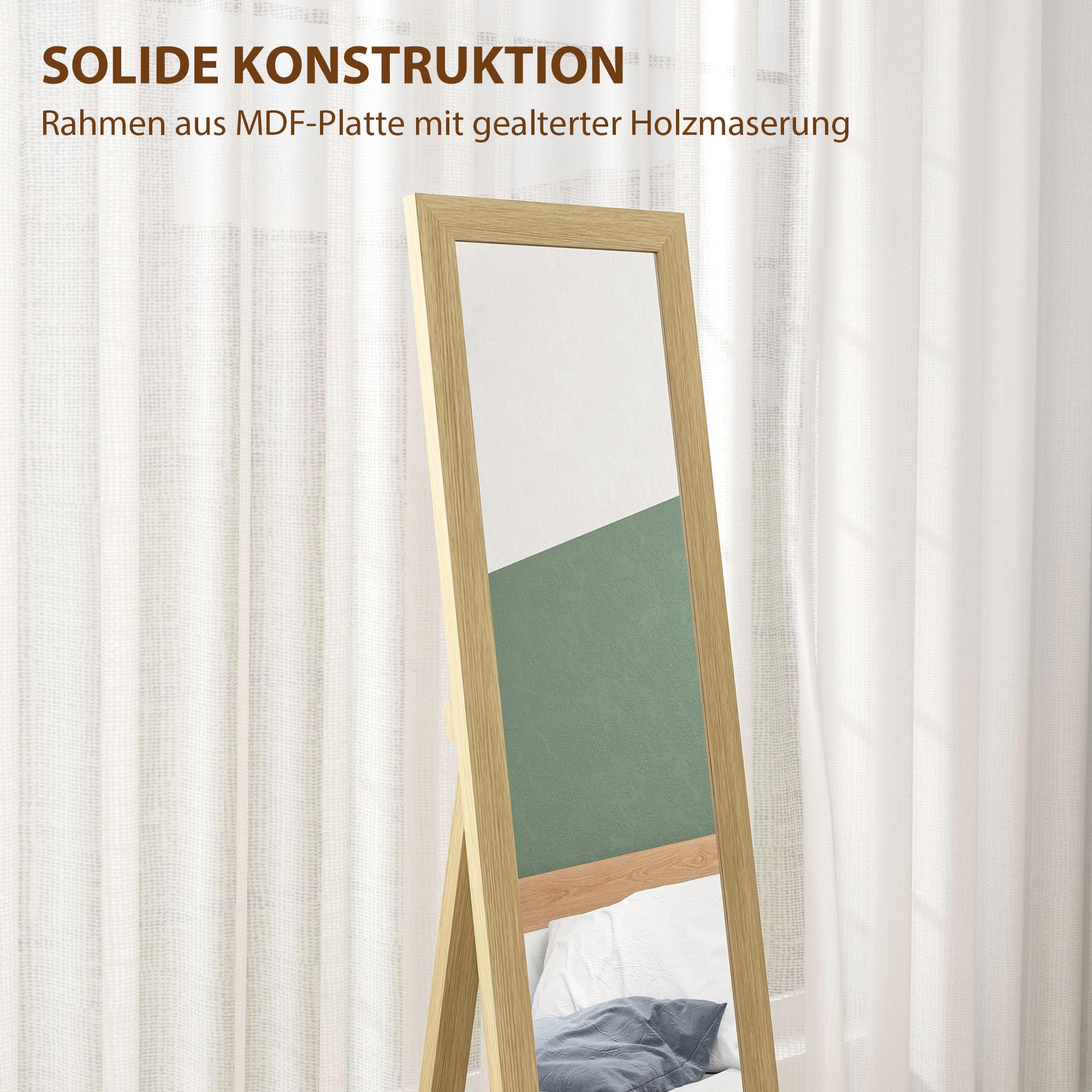 HOMCOM Miroir sur Pied Complet avec Support - Miroir Mural autoportant avec Aspect Bois - Miroir de Dressing - pour Chambre à Coucher, Couloir - Chêne - 37 x 157 cm