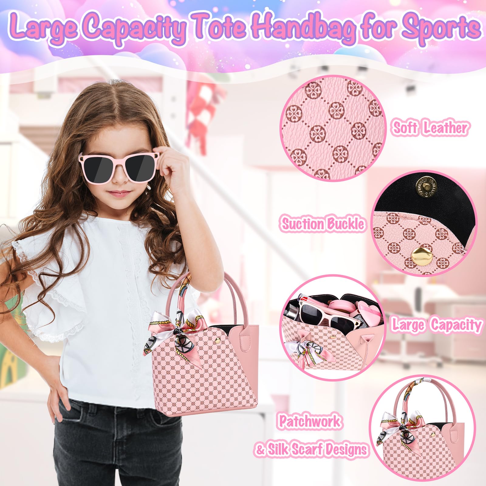 Play Purse for Little Girls, 34PCS Toddler Sports Purse with Sun Hat, Wristbands, Water Bottle, Princess Toys Includes Handbag, Wallet, Pretend Makeup for Kids Purse Birthday Gift for Girls 3 4 5 6 +