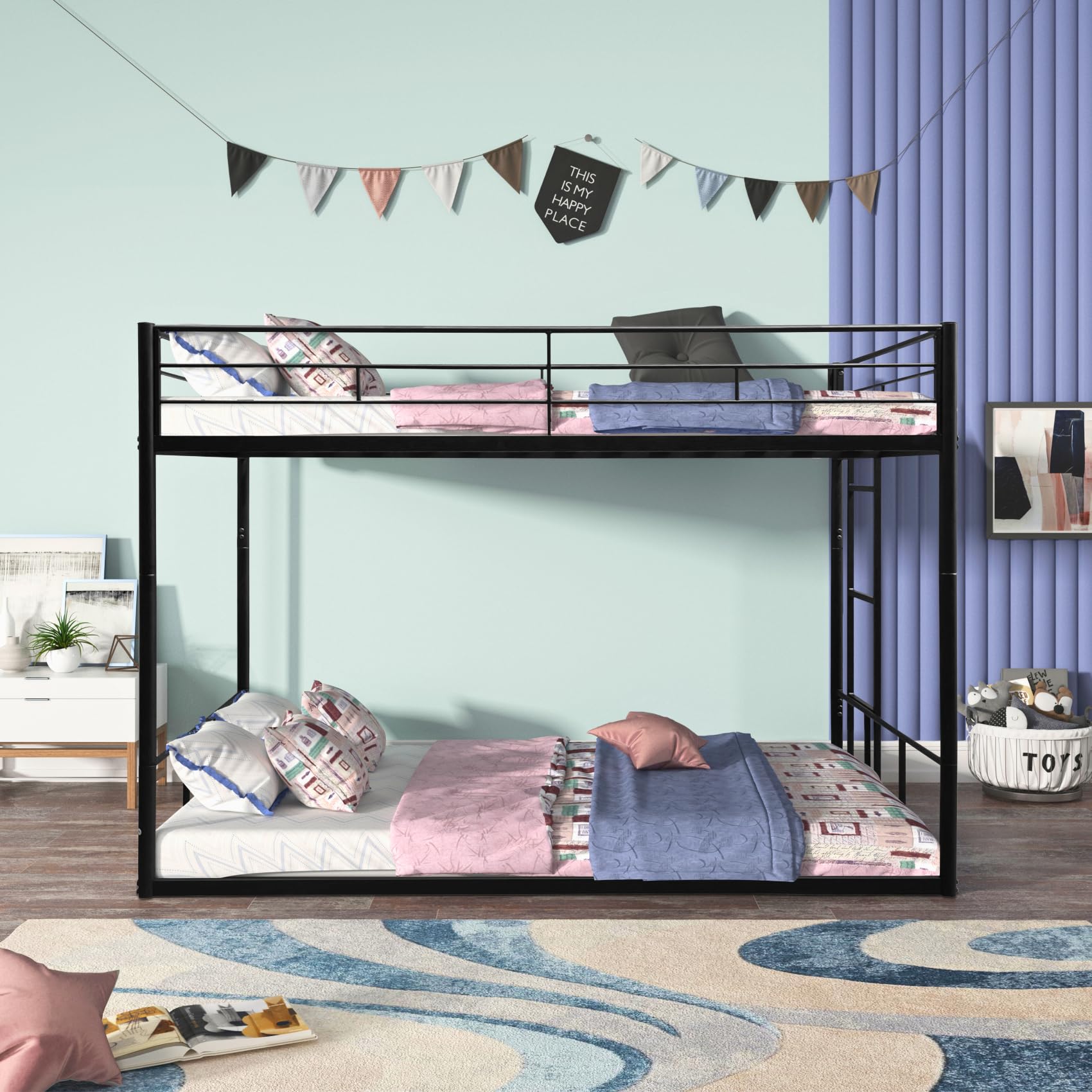 HSUFLWS Loft Bed Twin Size with Safety Guardrail and Ladder, Wood Loft Bed with Under Bed Ample Space for Kids, Bedroom, Student Dorms, Grey