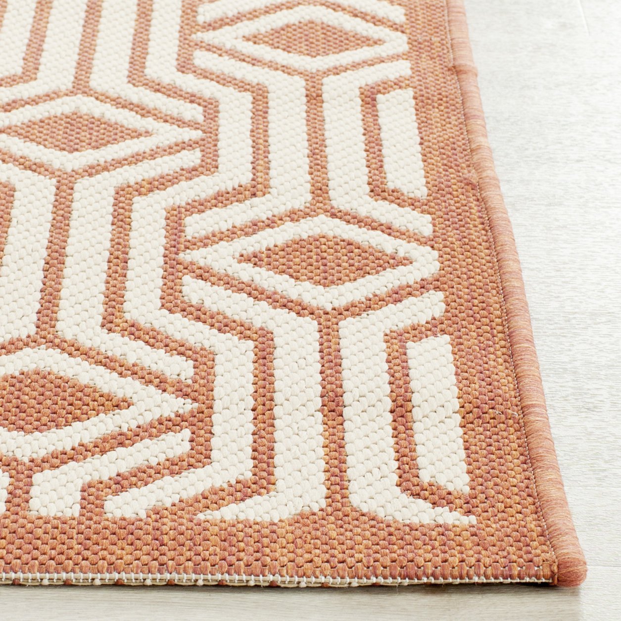 SAFAVIEH Tapis Contemporain Pour Salon, Salle à manger, Chambre à coucher - Courtyard Collection, Tapis à poil court, Beige et Terracotta, 201 X 290 cm