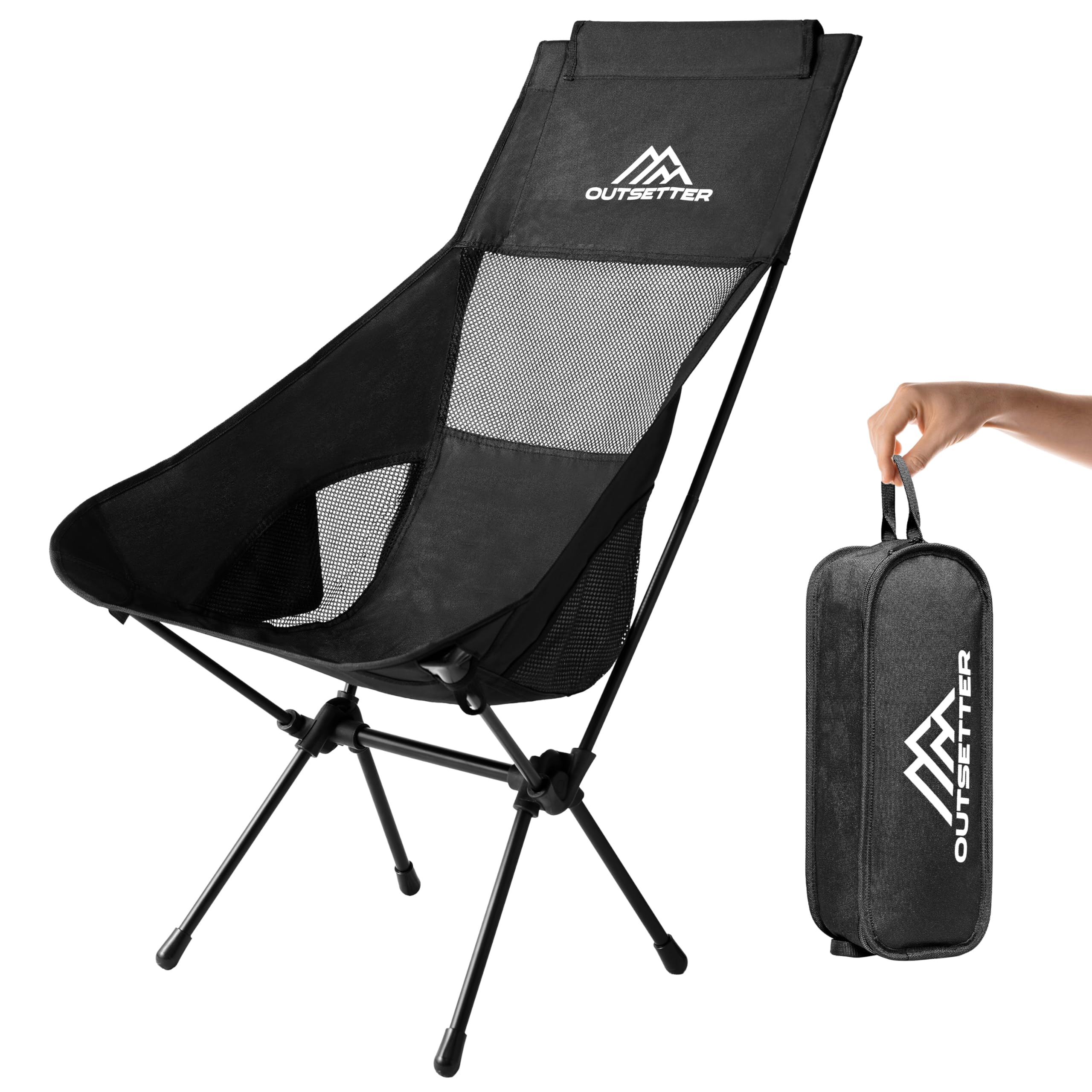 Lightweight Folding Camping Chair Compact Portable Ultralight Fishing Chairs for Adults and Kids Small Camp Beach Chair with Carry Bag Outdoors Lawn Hiking Beach Trip Travel Picnic Garden Black Taller — image 1