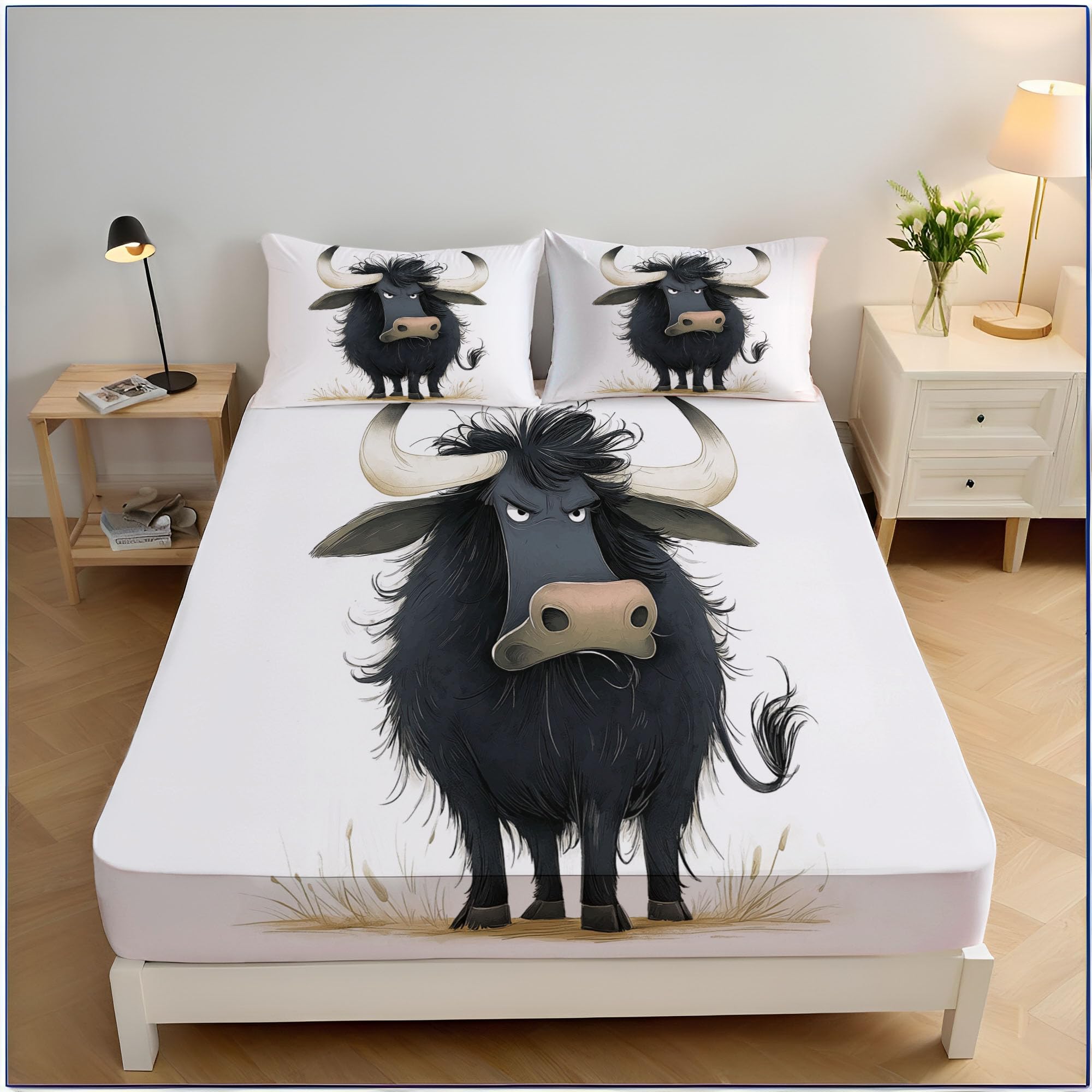 Drap housse vache noire 140x200cm pour matelas epais 30cm