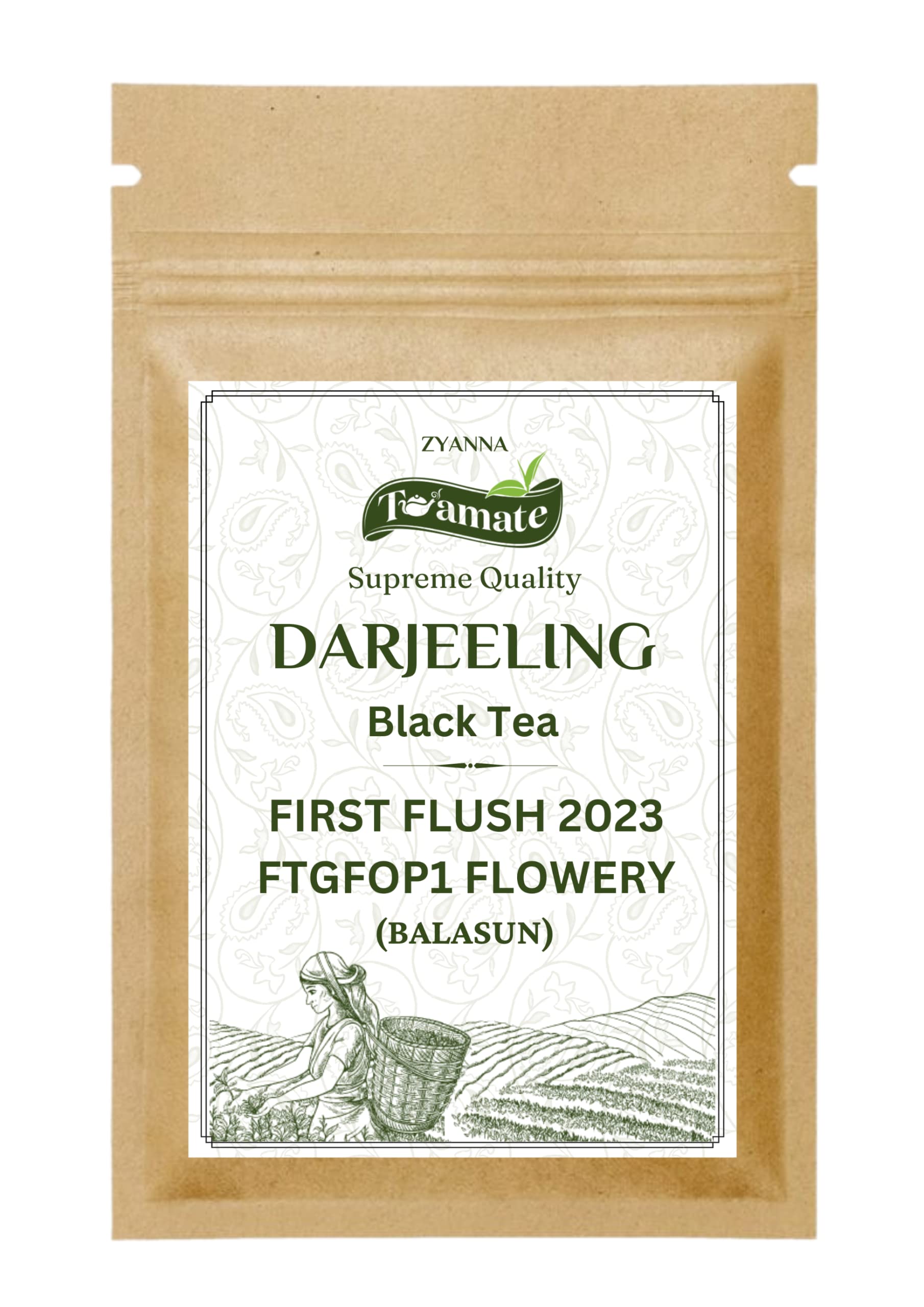 Darjeeling Tea First Flush 2024 First-cut - Balasun Tea Estate - FTGFOP1 Flowery 100 gm-50Cups - Premium Darjeeling Leaf Black Tea - Authentic Single Estate Tea - Spring Flush- ZYANNA