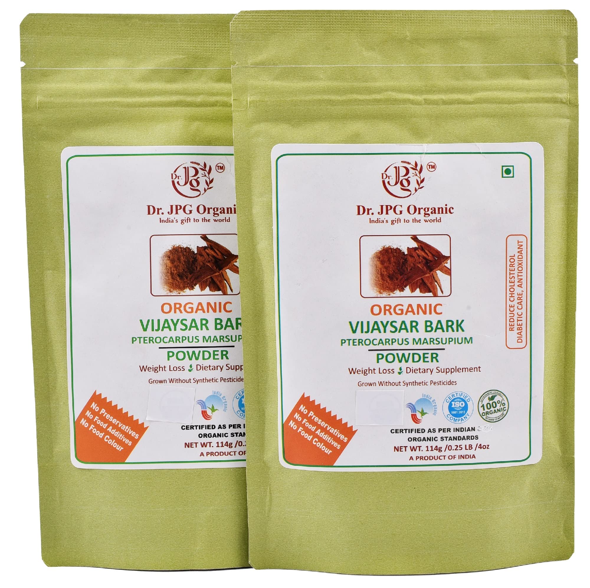 Dr. JPG Organic Vijaysar Bark/Chaal Powder For Diabetic Care-114g | Indian Kino Powder | Pterocarpus Marsupium | INDIA ORGANIC Certified | 100% Organic. (Pack Of 1)-picture-21