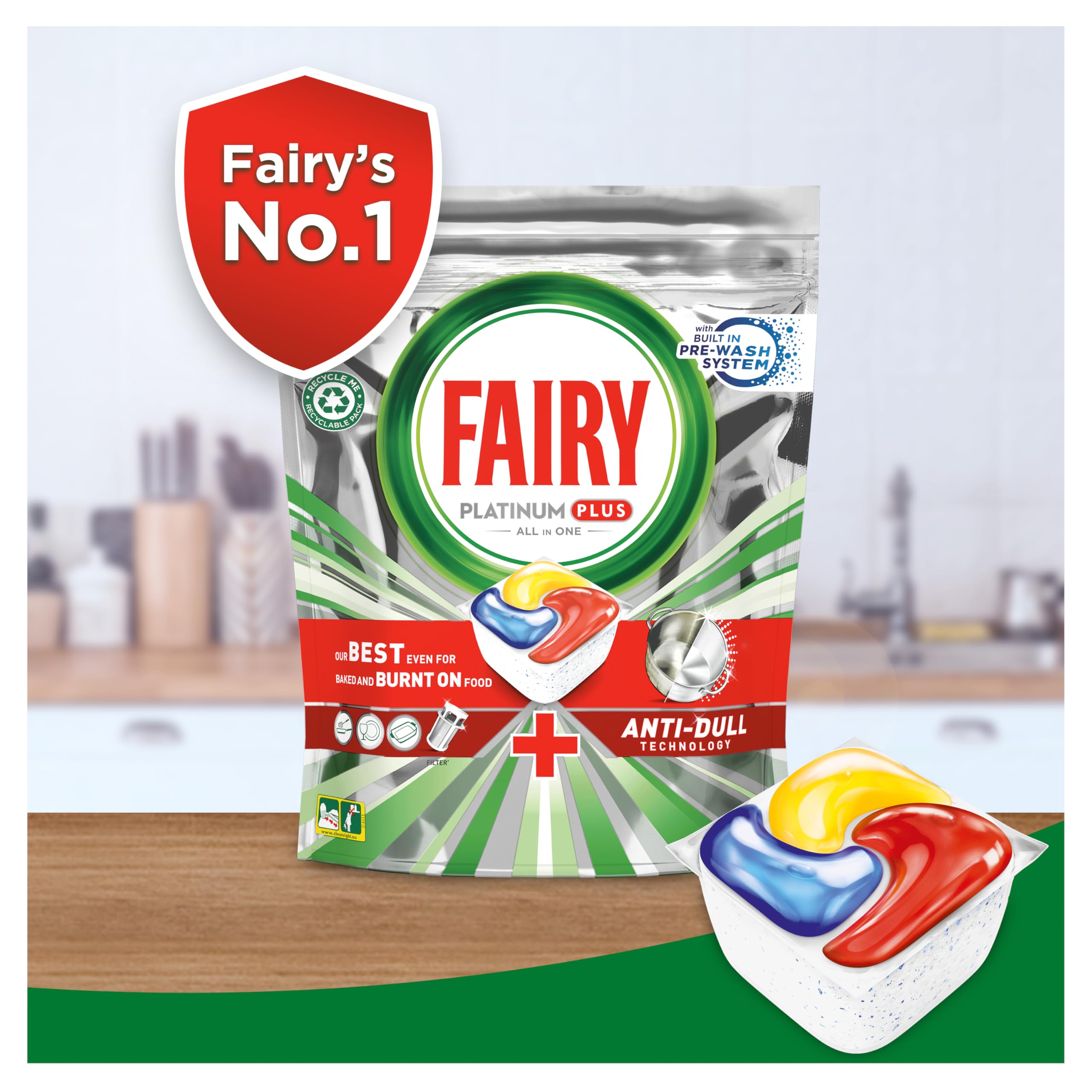 Fairy Platinum Plus - Pastillas para lavavajillas todo en uno, 88 unidades, fragancia a limón, brillo y prevención de piedra