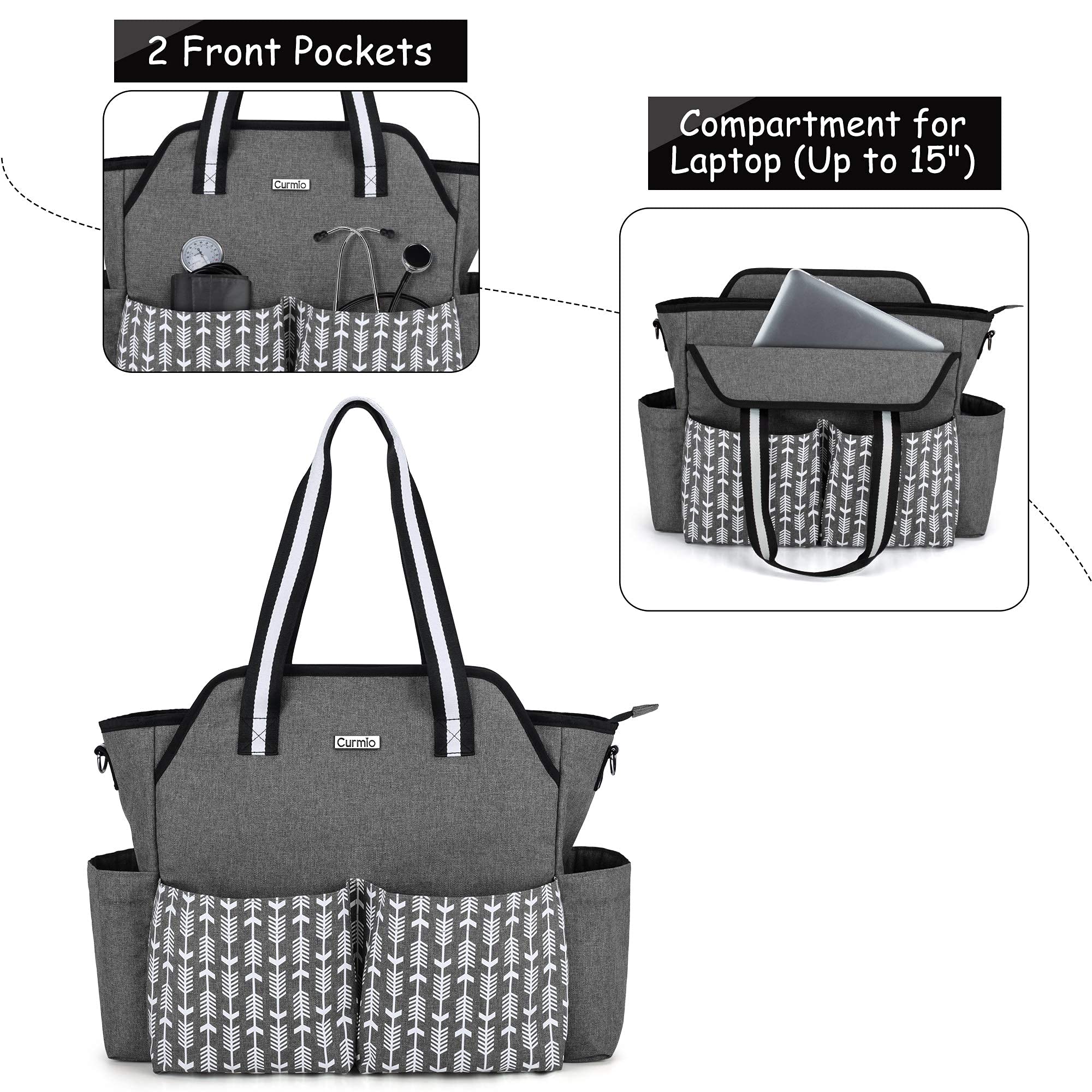 CURMIO Borsa per infermiere, borsa portatile per forniture mediche con tracolla per visite a domicilio, studio clinico, assistenza sanitaria, solo borsa, Grigio