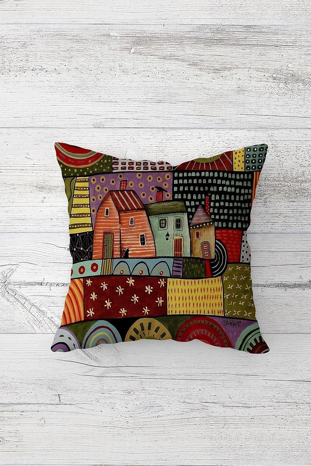Pelangi Yaz Evi Desenli Çift Tarafı Baskılı Gizli Fermuarlı Yastık Kılıfı Kırlent Koltuk Yastık Kılıfı, karışık renkli 45 x 45