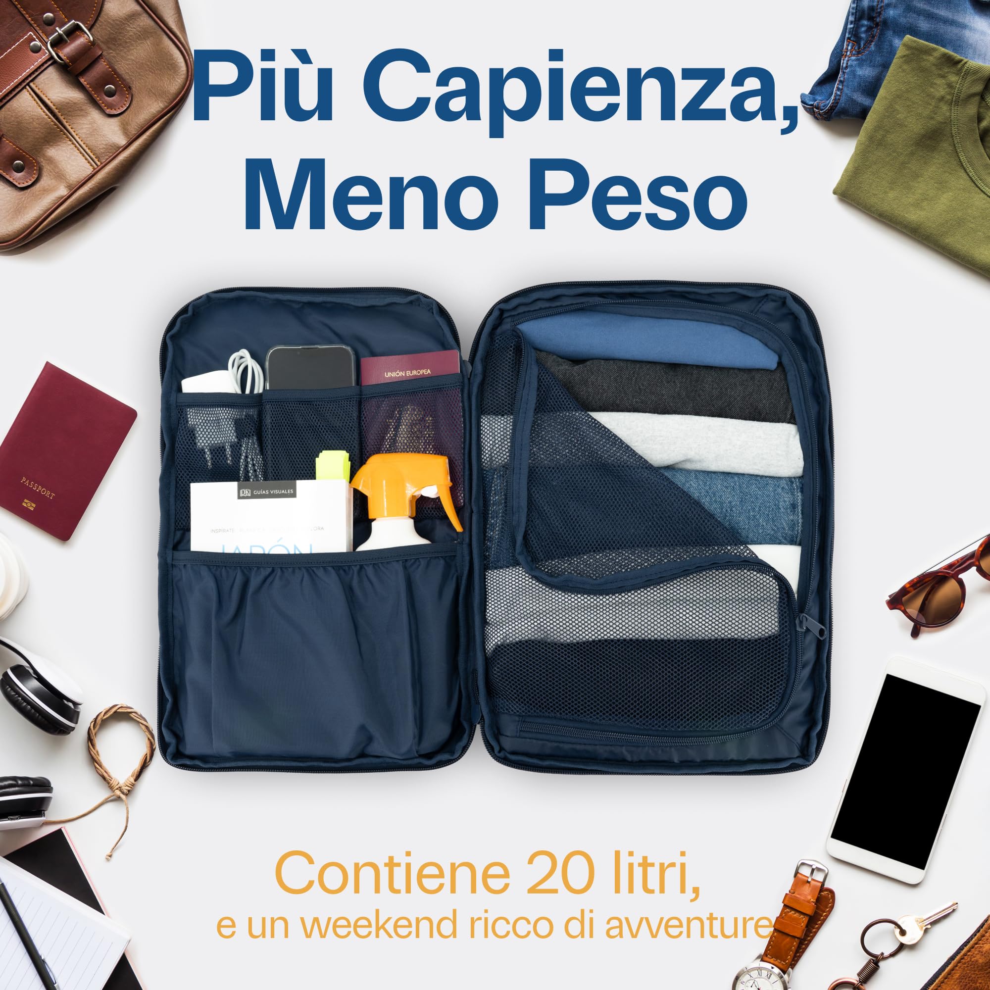 Zaino Bagaglio A Mano 40x20x25 Ryanair, Zaino Borsa 20L Voli Low Cost Easyjet - Blu Navy