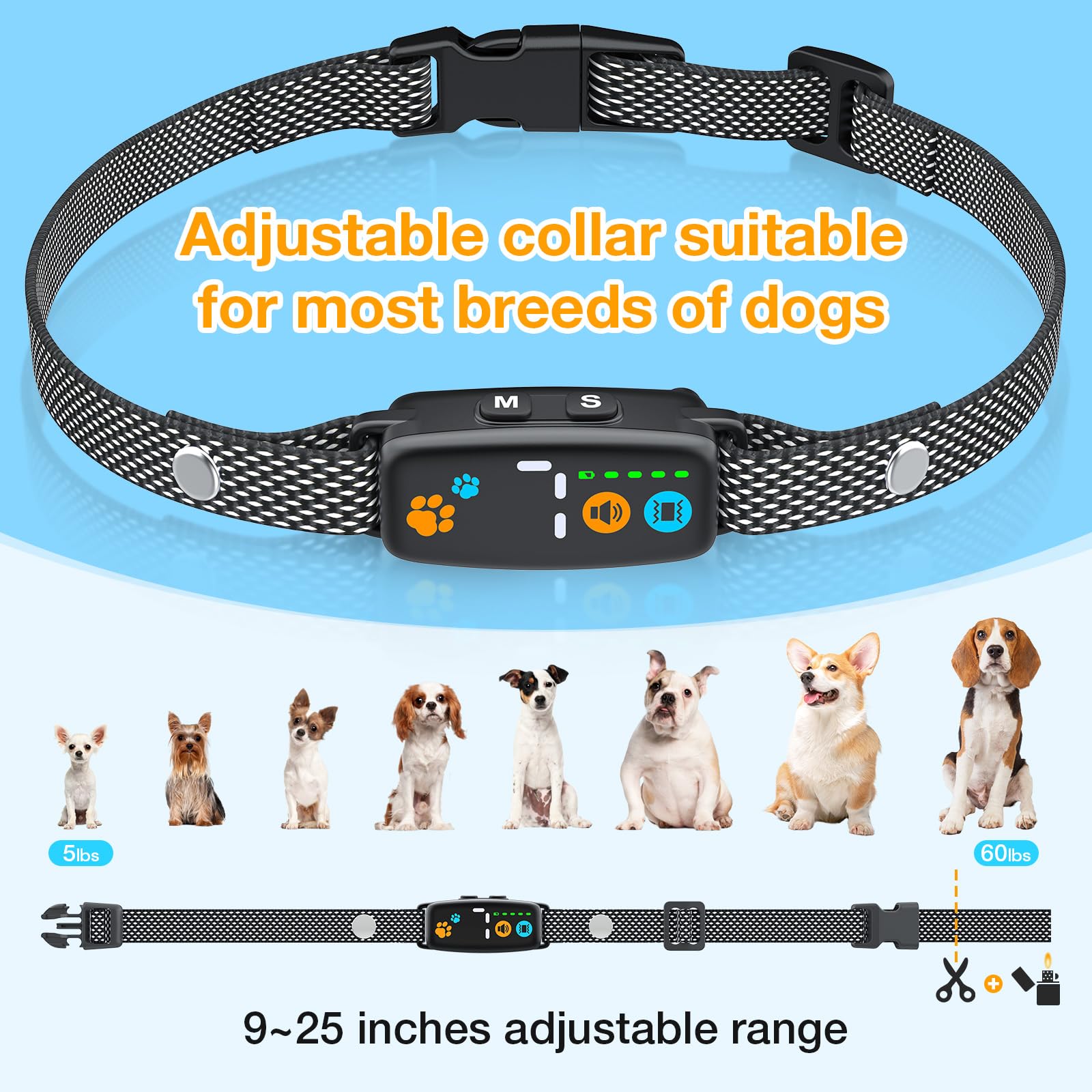 Collar Antiladridos para Perros, Collar Vibración Recargable, Súper Ligero, 3 Modos y 7 Niveles de Sensibilidad, Detección Inteligente de Ladridos, Impermeable IP67 para Perros Pequeños