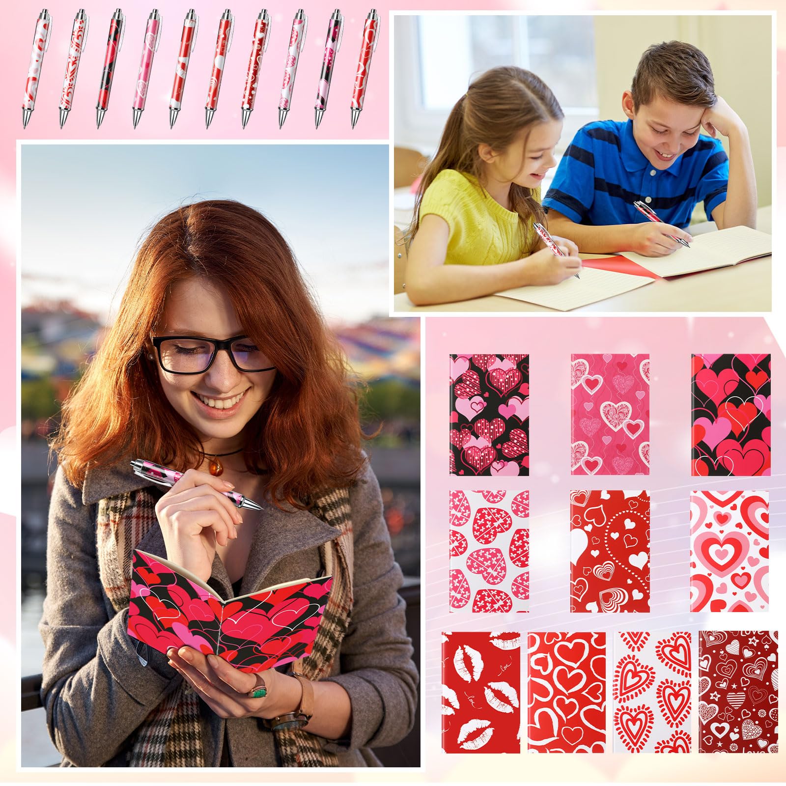 Skyygemm 120 pezzi regali a tema San Valentino includono 60 pezzi 4,92 x 3,15 pollici quaderni colorati piccoli quaderni sfusi 60 penne a sfera penne a sfera inchiostro nero per diario regali ufficio