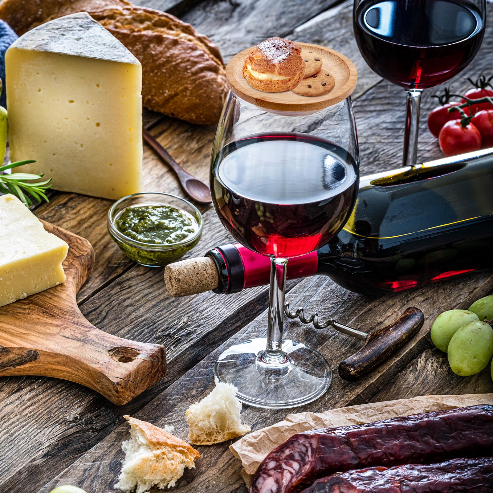 12er Set Holz Weinglas Topper, Charcuterie Brett Topper mit Rotwein Spritzen Schutz, für Desserts, Snacks, Party & Familienessen