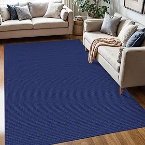 KOZYFLY Washable Area Rug 5x7 ft Rubber Backed Non Slip Rugs for Living Room Braided Cotton Bedroom Rug Woven Office Rugs Indoor Floor Carpets for Dining Bedroom Living Room, Royal Blue/Navy