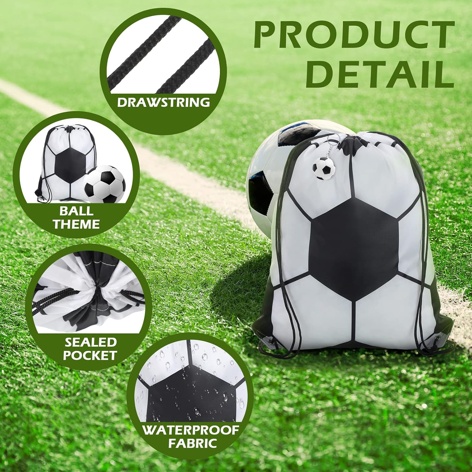 Reginary 24 Pcs Soccer Party Favors Bulk 12 Drawstring Bags with 12 Keychain Soccer Cinch Backpack Team Gifts for Sports Birthday Party Supplies image 2
