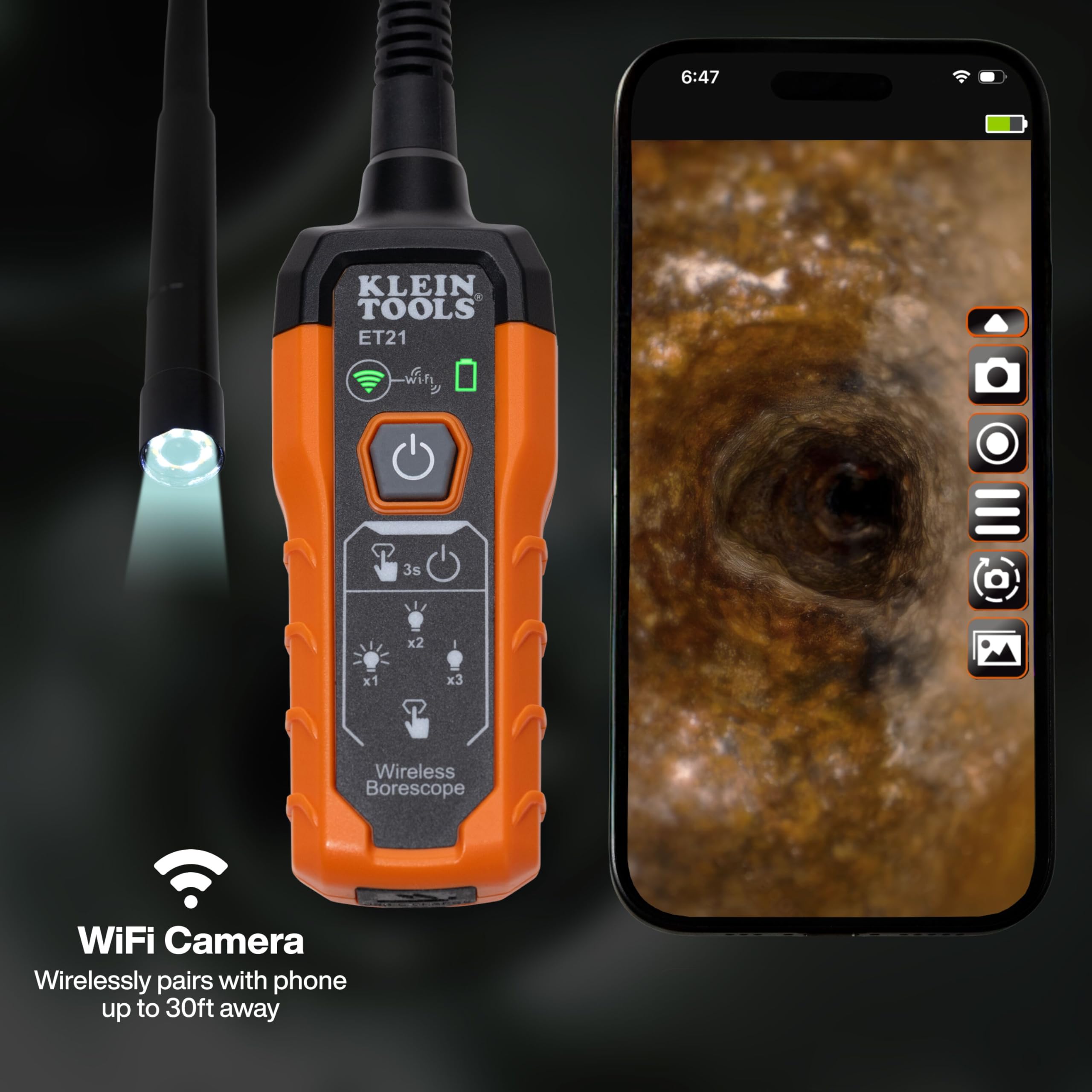 Klein Tools ET21 WiFi Borescope with Light, 5.5 mm 5-Foot Waterproof Snake — Amazon image 3