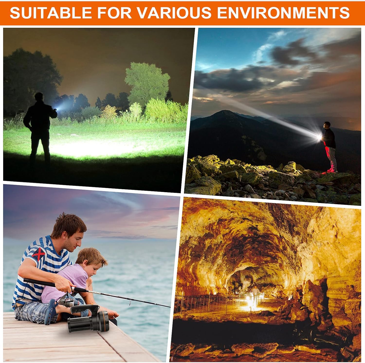 Spotlight Flashlight, Super Bright 9600Lumen Handheld Spotlight, IP4 Waterproof 6600mAh Ultra-Long Standby Searchlight with USB Output as Powerbank for Camping Outdoor Hunting Emergency (Black) : Tools & Home Improvement