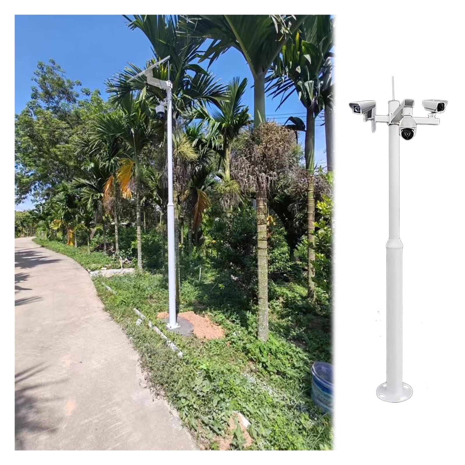 Poteau pour caméra de sécurité extérieur avec perche de surveillance robuste