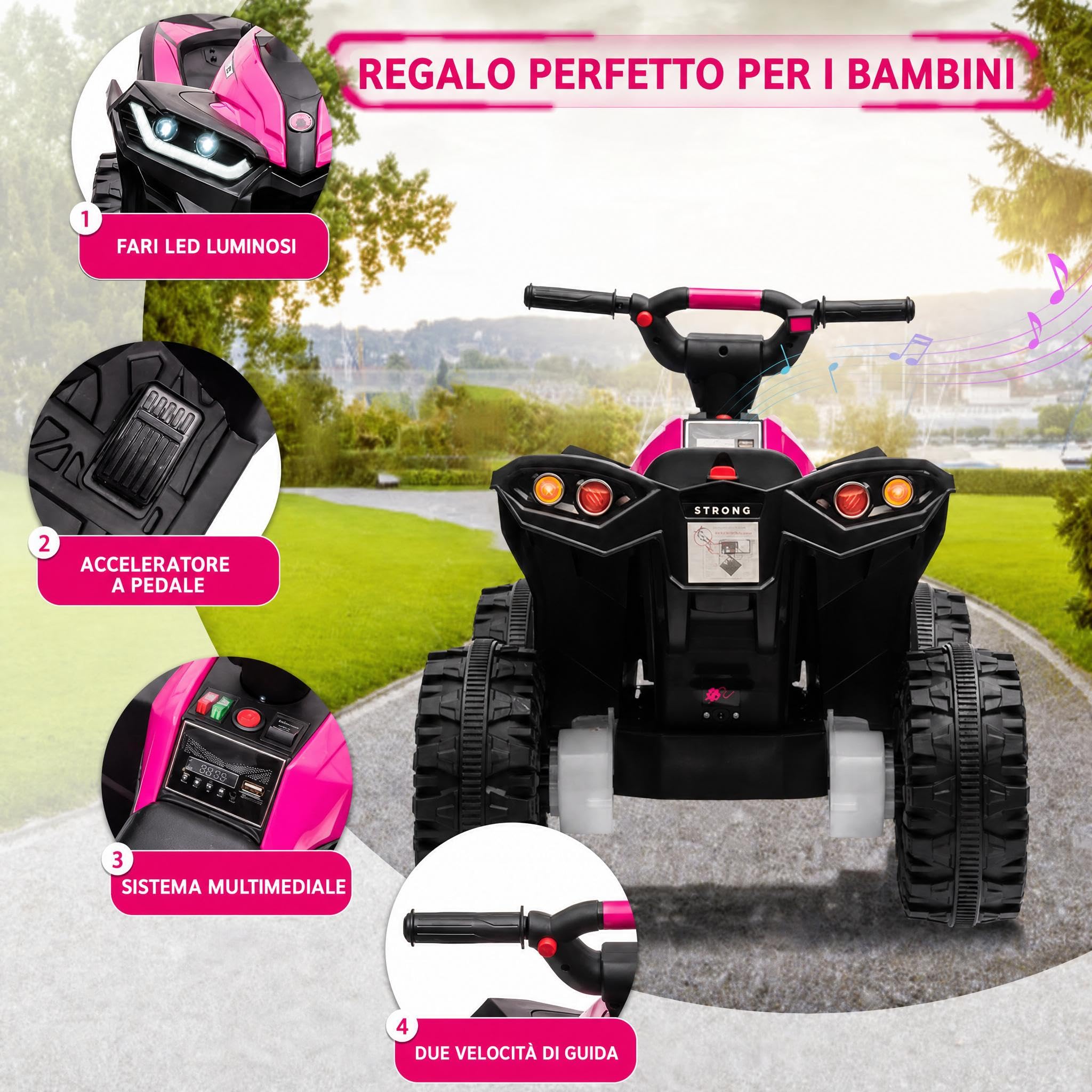 Garvee Quad Elettrico per Bambini 12V ATV con Doppio Motore 35W | Mini Quad con Fari LED, Musica, Clacson, Telecomando, USB, Velocità 3–6km/h, Carico 30kg, per Bambini 3-8 Anni, Rosa