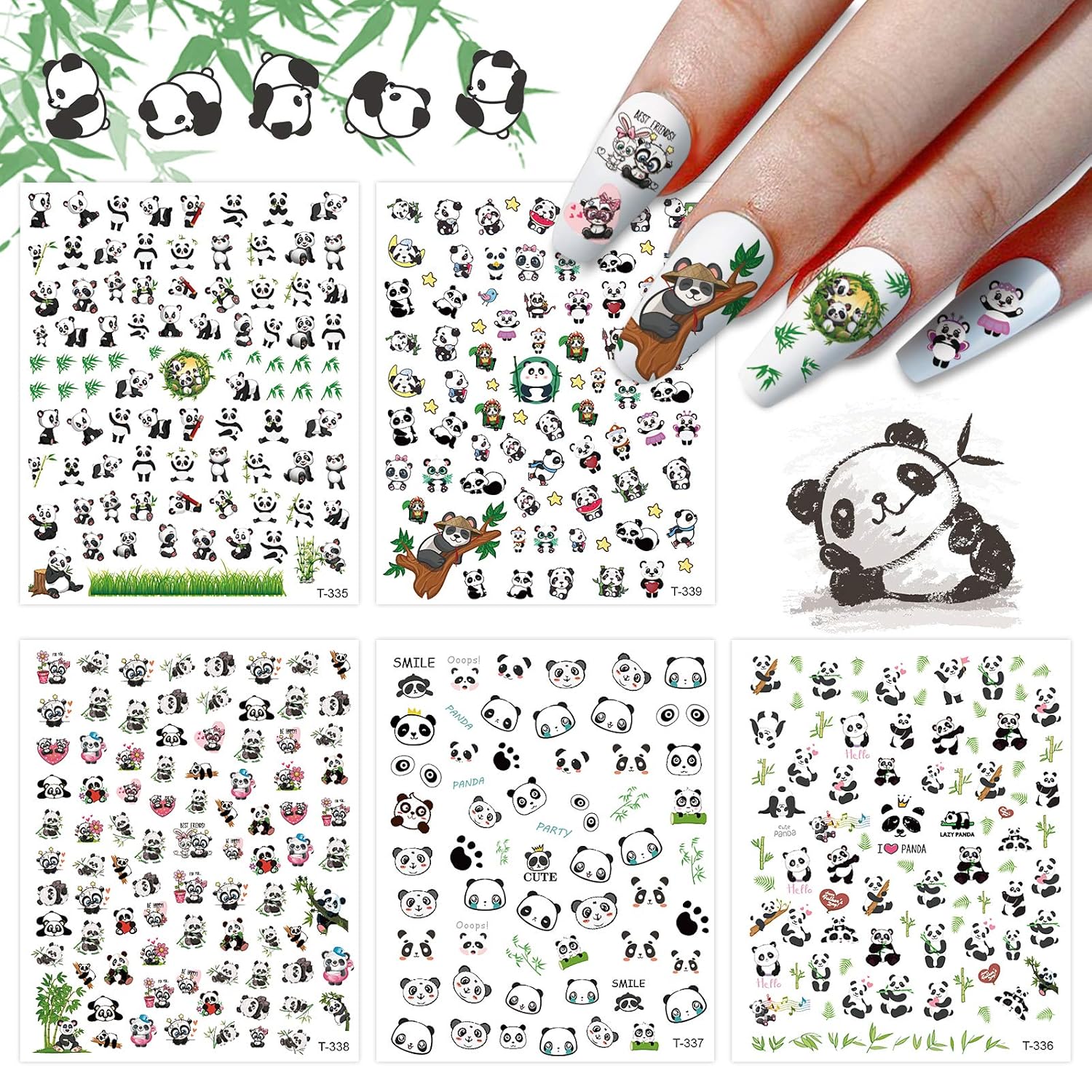 Kalolary 5pcs Panda Nagelsticker Selbstklebend Nettes Cartoontier Nail Art Aufkleber Panda Bambus Design Muster Transfer Aufkleber Fur Madchen Kinder Diy Nageldekoration Nail Art Zubehor Amazon De Beauty
