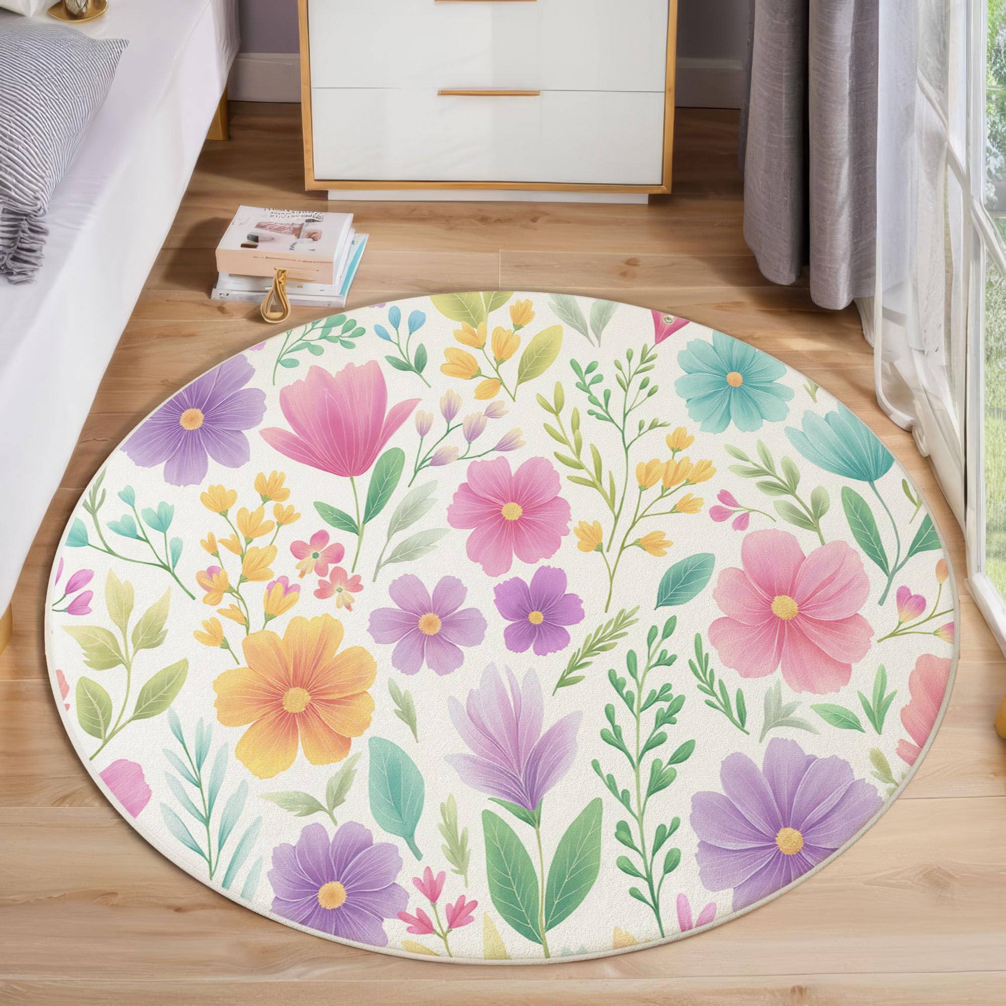 Tapis rond jardin printanier antidérapant et lavable pour un entretien facile