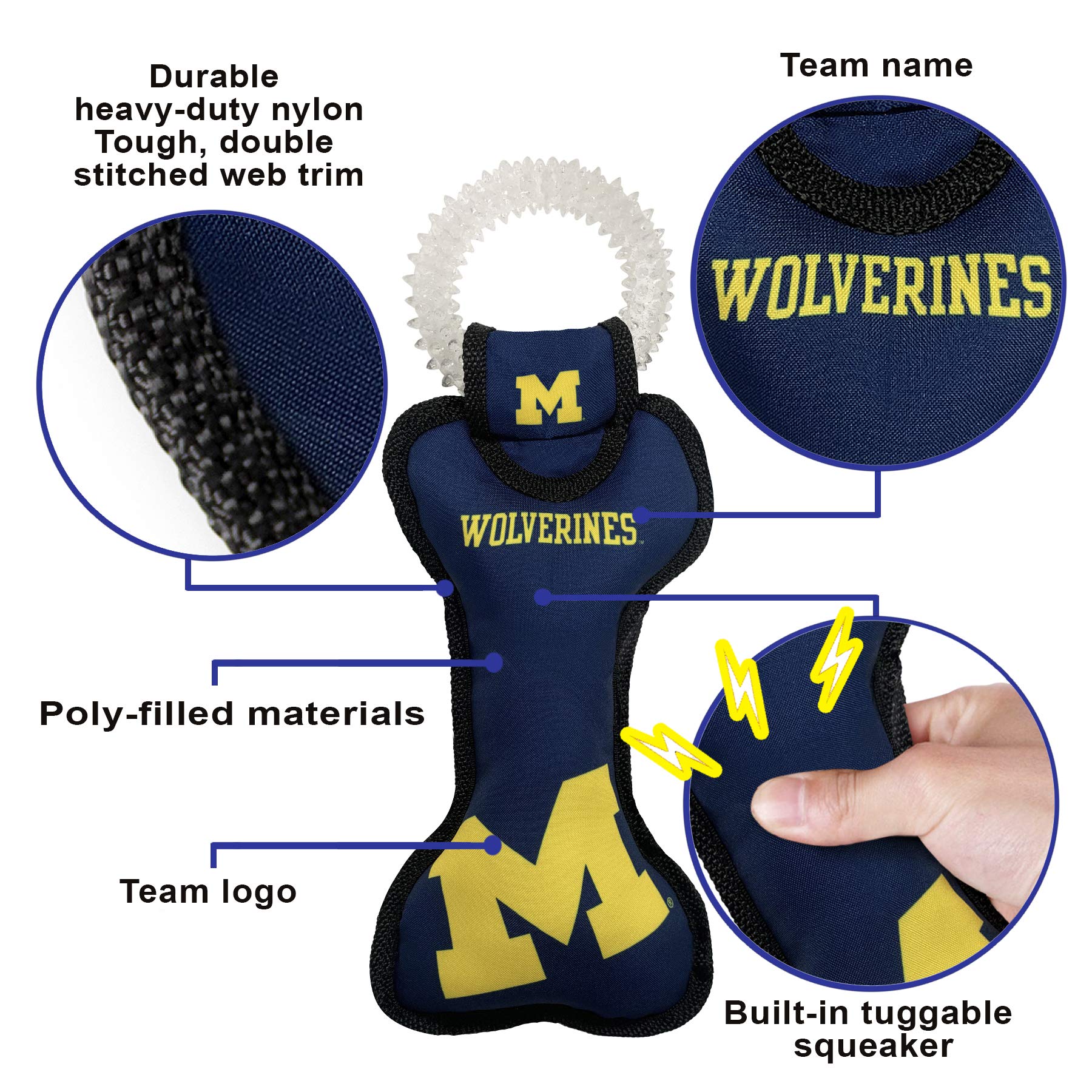 NCAA MICHIGAN WOLVERINES DENTAL DOG TUG TOY with SQUEAKER. TOUGH PET TOY for Healthy Fun Teething & Cleaning Pet's teeth & gum - Image 4