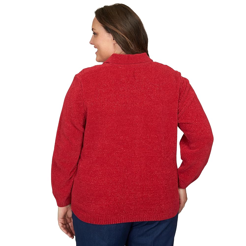 Alfred Dunner Classics Chenille/Lurex Zippered Cardigan (US