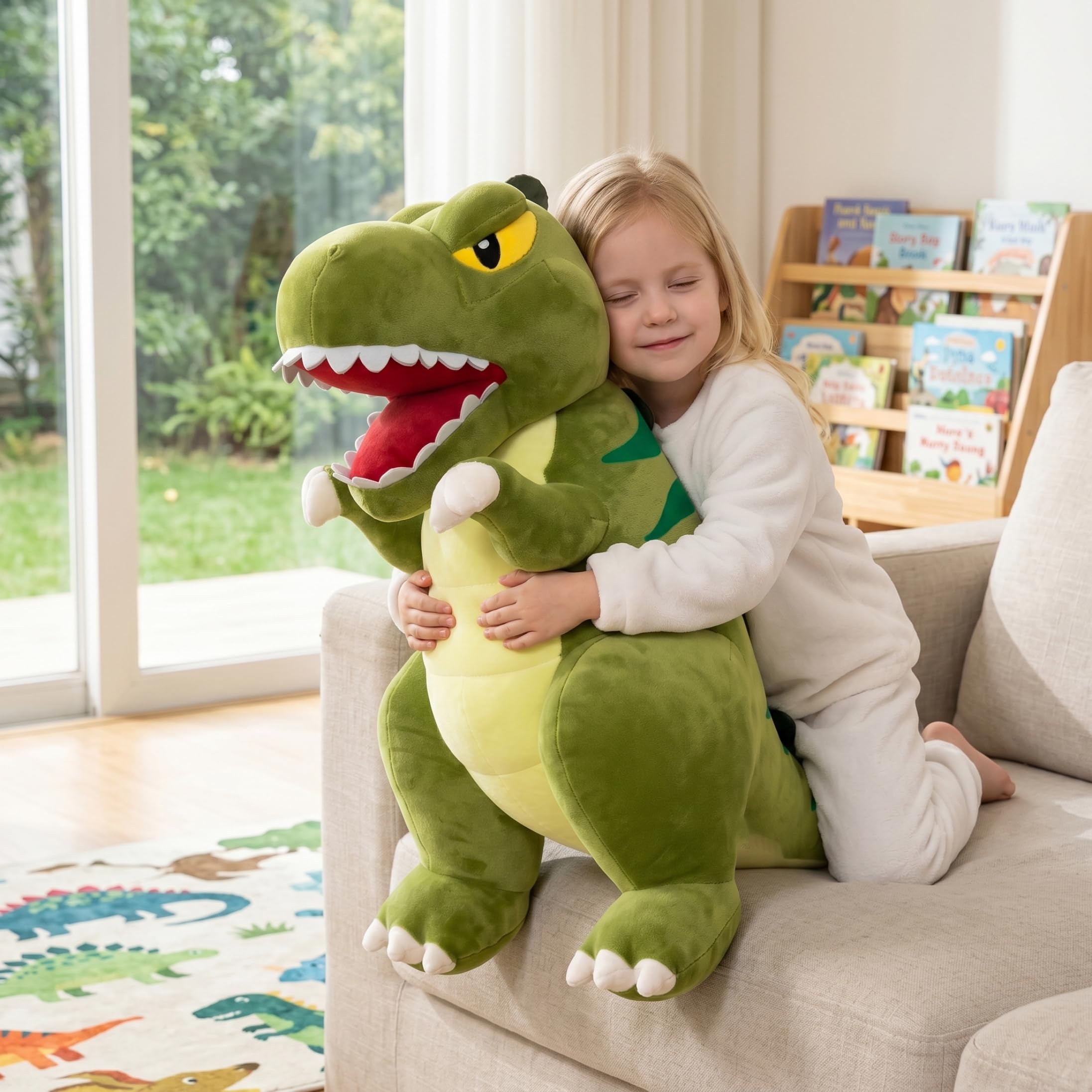 Dinosaurio De Peluche, Lindo Juguete De Peluche De Dinosaurio, Almohada Suave Y Acogedora, Compañero para Niños, Verde, 23, 62 Pulgadas (60 Cm)