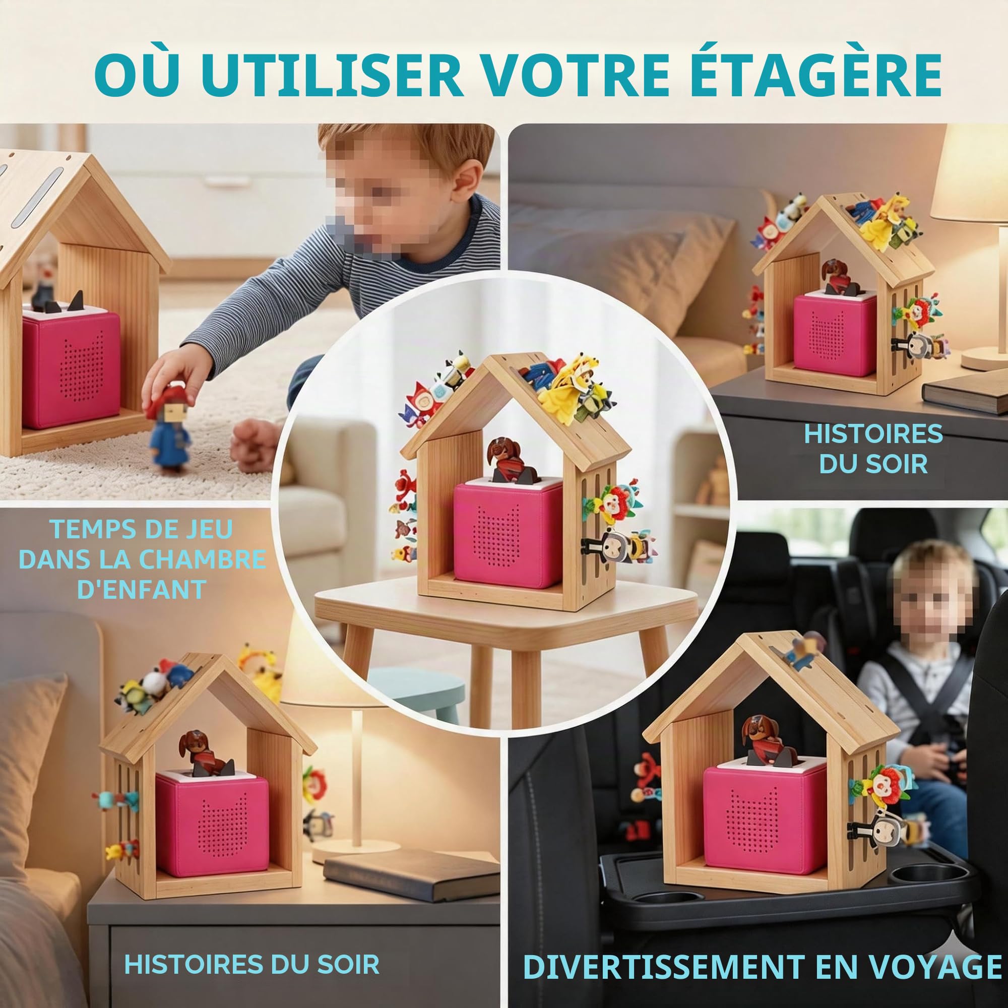 Étagère Murale Magnétique pour Tonies, Maison en Bois Compatible Toniebox 1 et 2, Rangement Organisé pour 12-40 Figurines, Chargeur et Câble Inclus