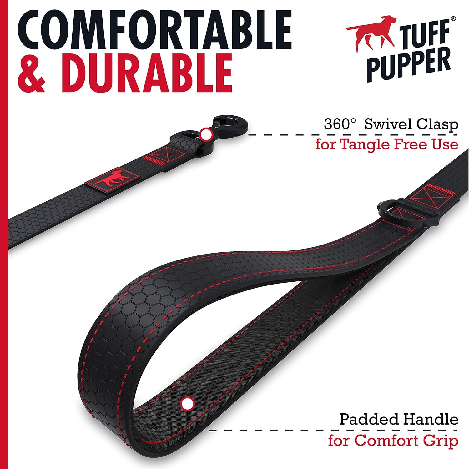 Tuff Pupper Action Leash and Action Collar (Neck Size 17-24”) | Matching Black Color | Heavy Duty Aluminum Hardware | PVC Coated Webbing | Water Proof & Odor Free | Rust-Proof Buckle | Tactical Style