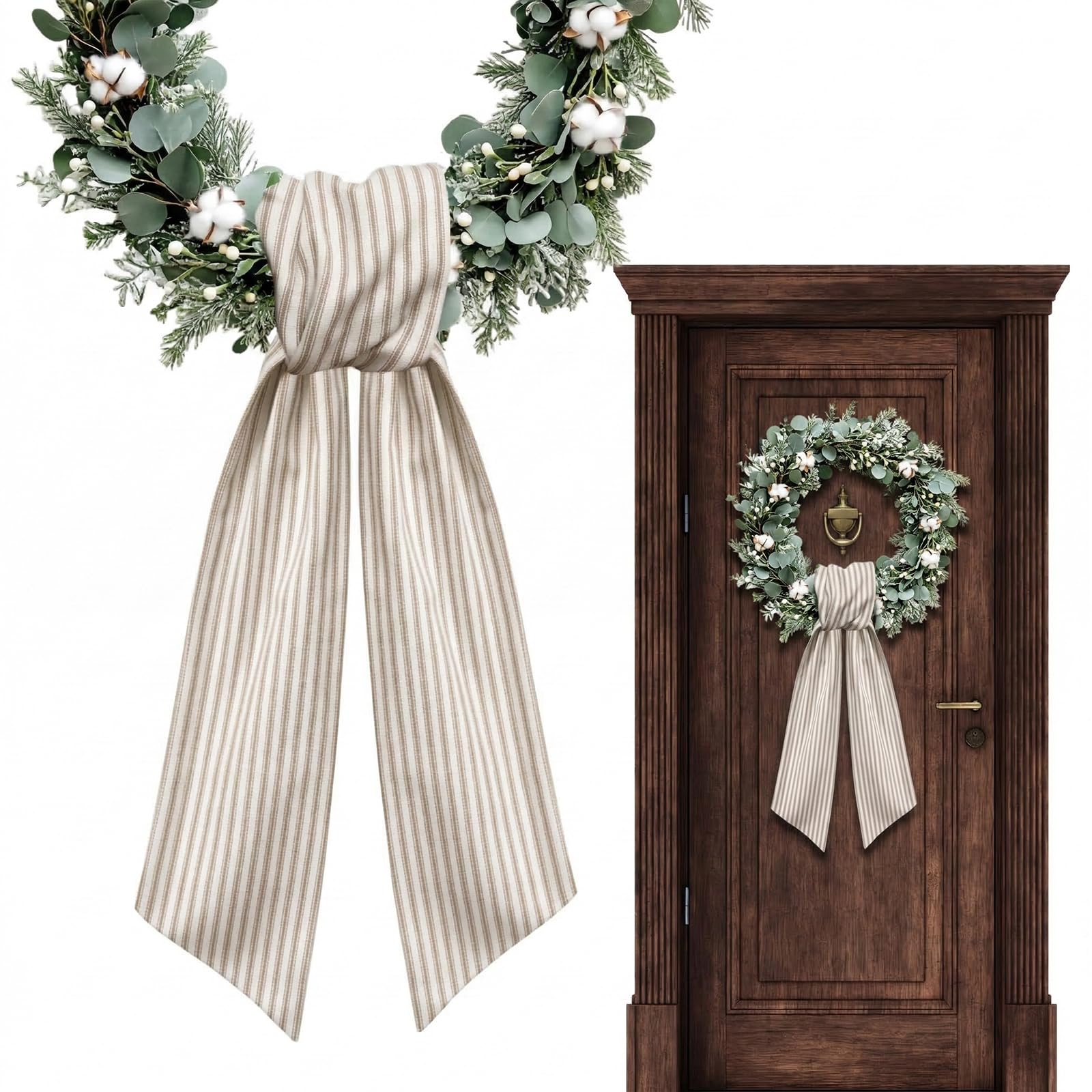 Vickasi Spring Wreath Sash for Front Door, Birthday Khaki Stripes Burlap Ribbon Sash Holiday Wreath Accessories for Baby Shower Wedding Decorations