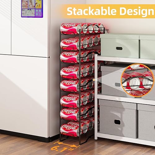 Miniatura 6 de Paquete de 4 organizadores de latas de soda para despensa, soporte dispensador apilable de almacenamiento de latas de refrescos para refrigerador,