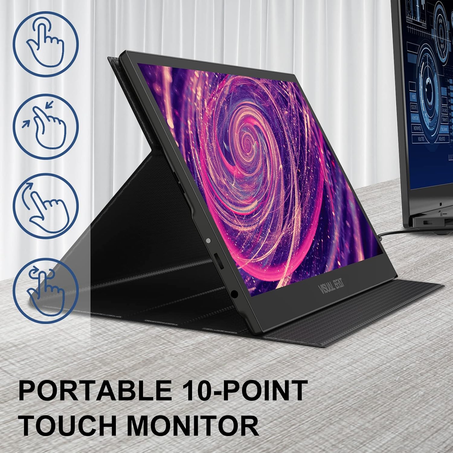 13.3” Portable USB Type-C Monitor Touchscreen, 1080P FHD, IPS, 100% DCI-P3, 10-Point Touch External Screen with Premium Smart Cover Dual Speakers for Laptop,PC,Mobile Phone,Mac,Surface,Xbox,PS4,Switch - Image 2