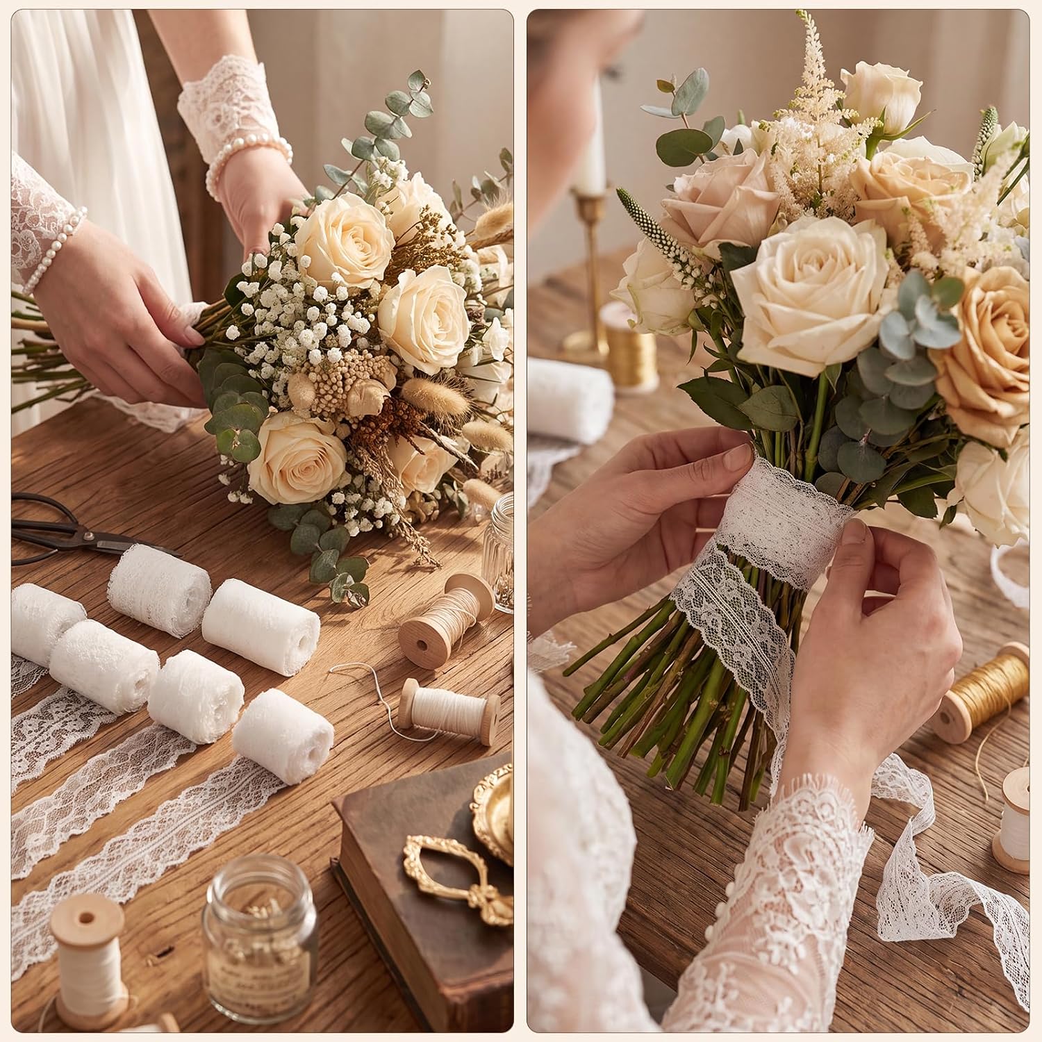50 Yards White Lace Ribbon 10 Rolls 1 inch to 2.5 inch Width