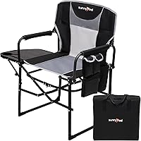 Vista 10 de SUNNYFEEL Silla de directores de camping, resistente, silla plegable portátil de gran tamaño con mesa auxiliar, bolsillo para playa, pesca, viaje