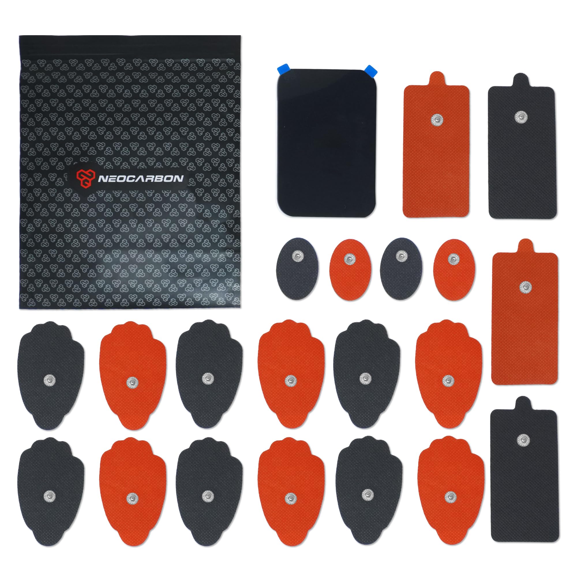 NEOCARBON Reusable Electrode Pads for TENS Unit, 20 Replacement Premium Pads and 1 Plastic Holder, Red and Gray