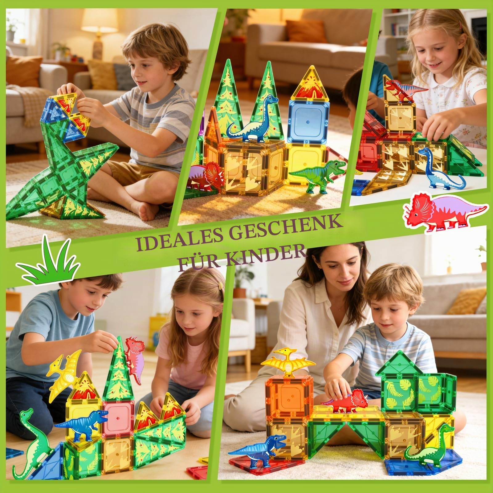 Magnetische Dinosaurier-Spielzeugplättchen – Magnet-Bausteine ​​für Kleinkinder, STEM-Sensory-Outdoor-Spielzeug für Jungen und Mädchen ab 3 Jahren, Dinosaurierwelt, kreative Spiele, Kinderspielzeug
