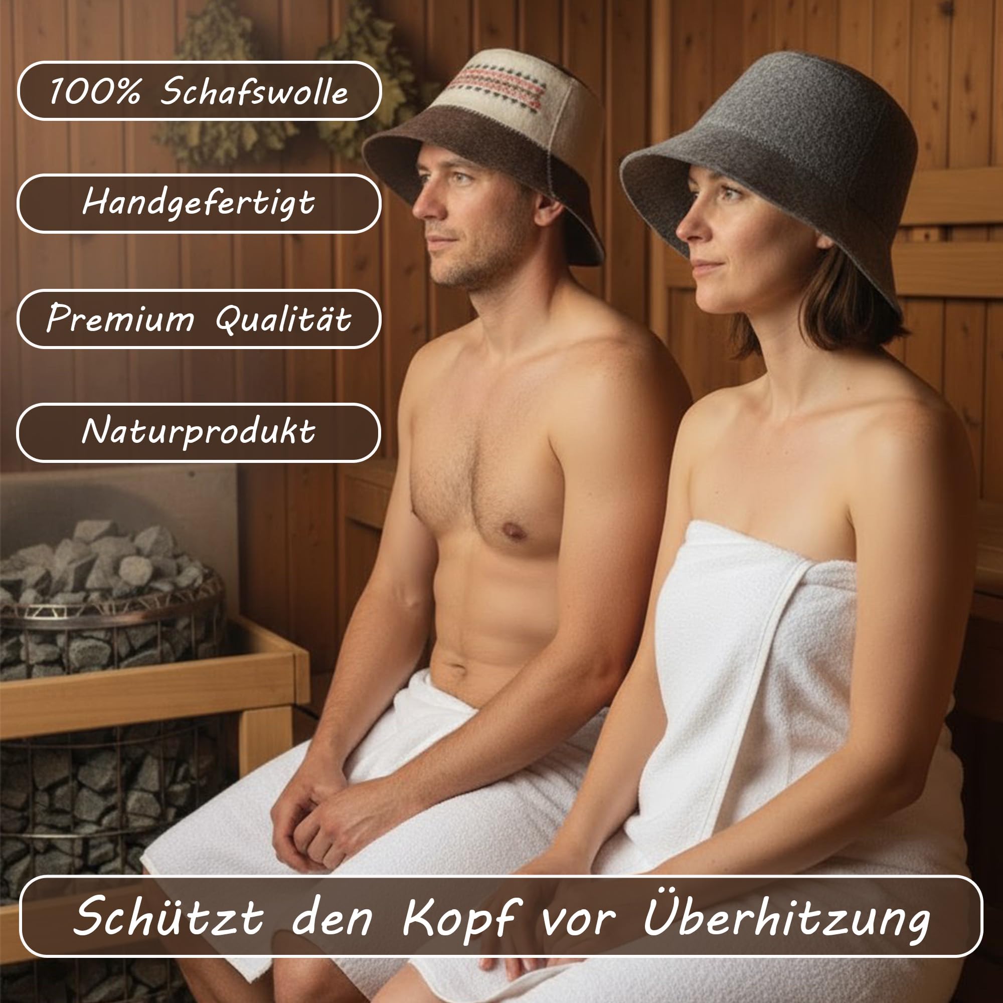 Saunahut Herren Perfekte Saunamütze aus 100% Filz - Sauna Hut Filzhut Sauna Mütze Herren Kopfbedeckung - Sauna Geschenke für Männer