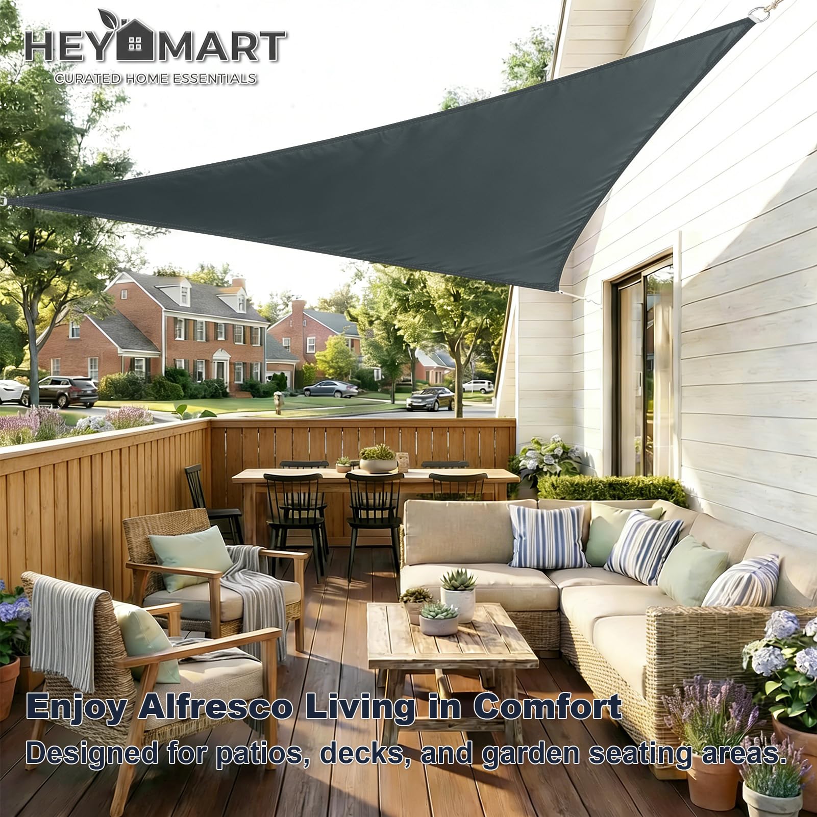 Sonnensegel Dreieck 2,5 x 2,5 x 2,5m Wasserdicht Sonnenschutz inkl Befestigungsseile PES Polyester mit UV Schutz für Garten Terrasse Camping, Anthrazit