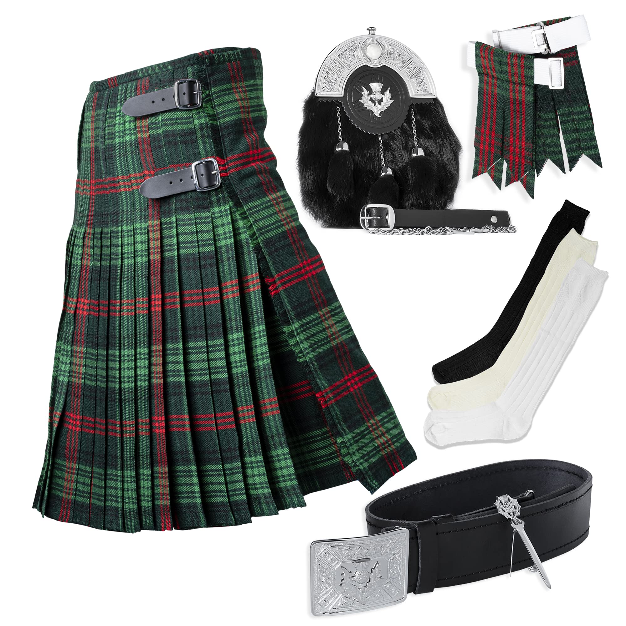 UMAM New Scottish Kilt set of 07 Pcs in Different Tartans (Hunting Rose, 34'')