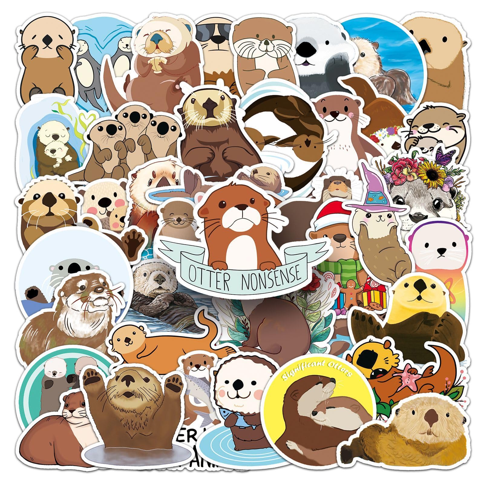Otter Aufkleber: Eurasier Flussotter Sticker - 50 Stück für Skateboards, Motorräder, Fahrräder, Snowboards, Gepäck, Laptops, Autos & Koffer - Wasserdichte Vinyl Aufkleber für Kinder & Jugendliche