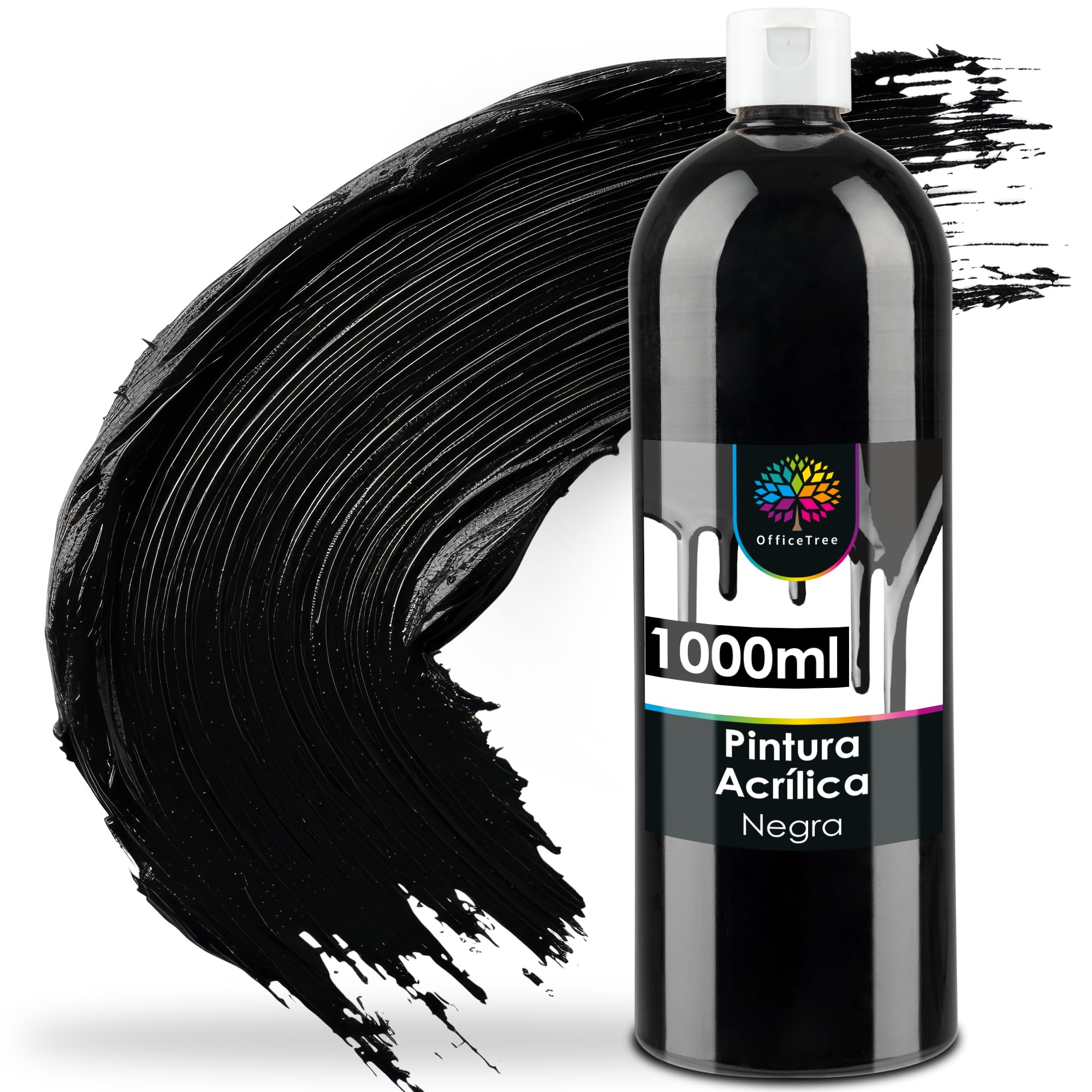 OfficeTree Pintura Negra Acrilica 1000ml Base Agua - Pintura Acrilica Negra - Pintura para Tela Negra - Pintura Negra para Artistas Aficionados - Acrilico Pintura Negra Ideal para Mezclar