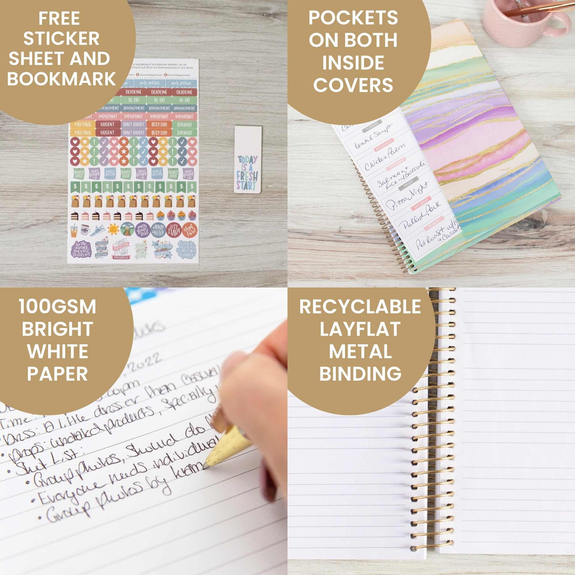 bloom daily planners Agenda 2024-2025 (21,6 x 27,9 cm) (luglio 2024 - luglio 2024) - Agenda settimanale/mensile con linguette e adesivi, motivo onde acquerellabili