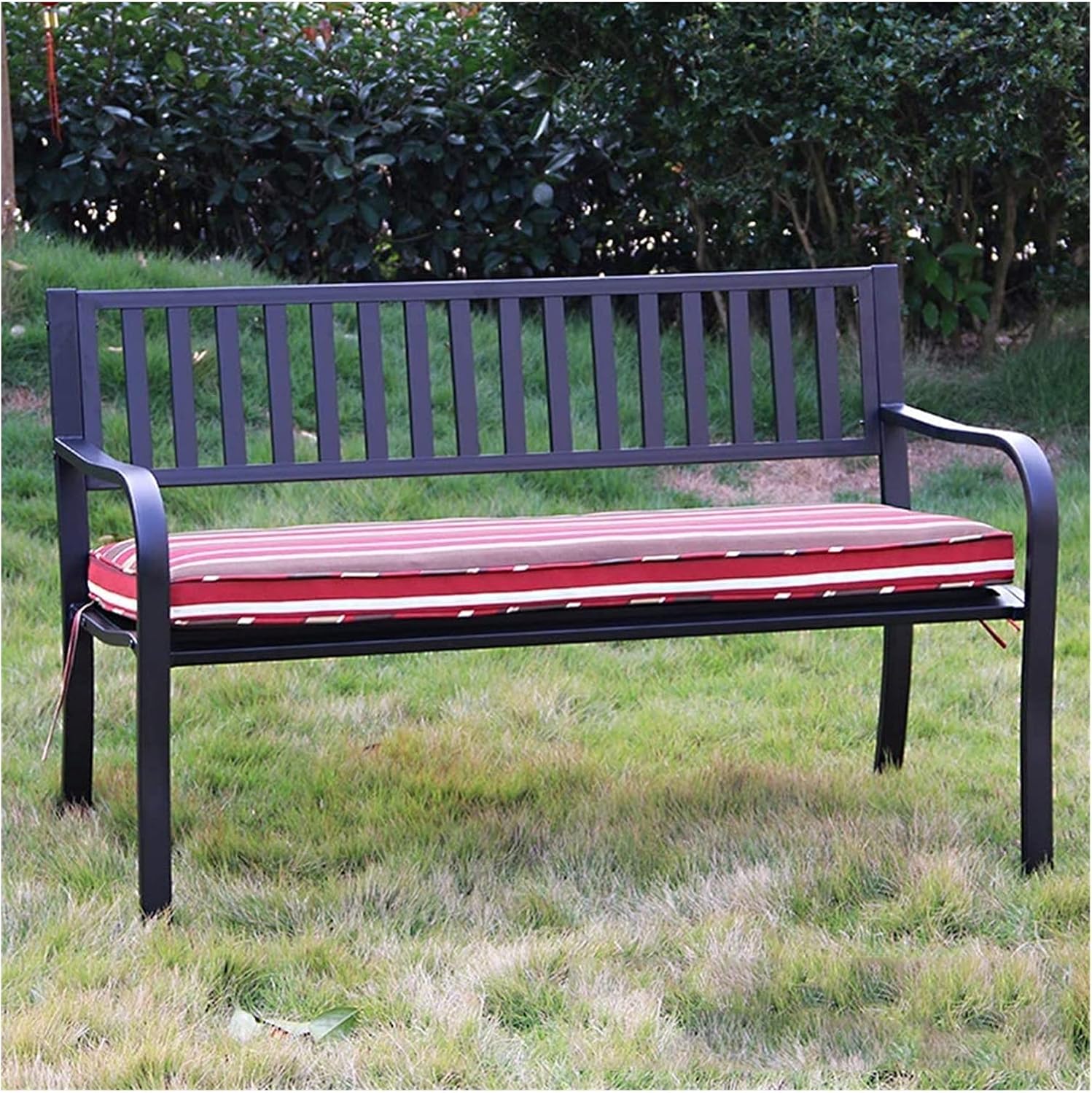 Park Terrace Garden Benches Outdoor Cast Iron Bench Seat (with Cushion) 2-Seater Lounge Bench with Backrest and Armrests