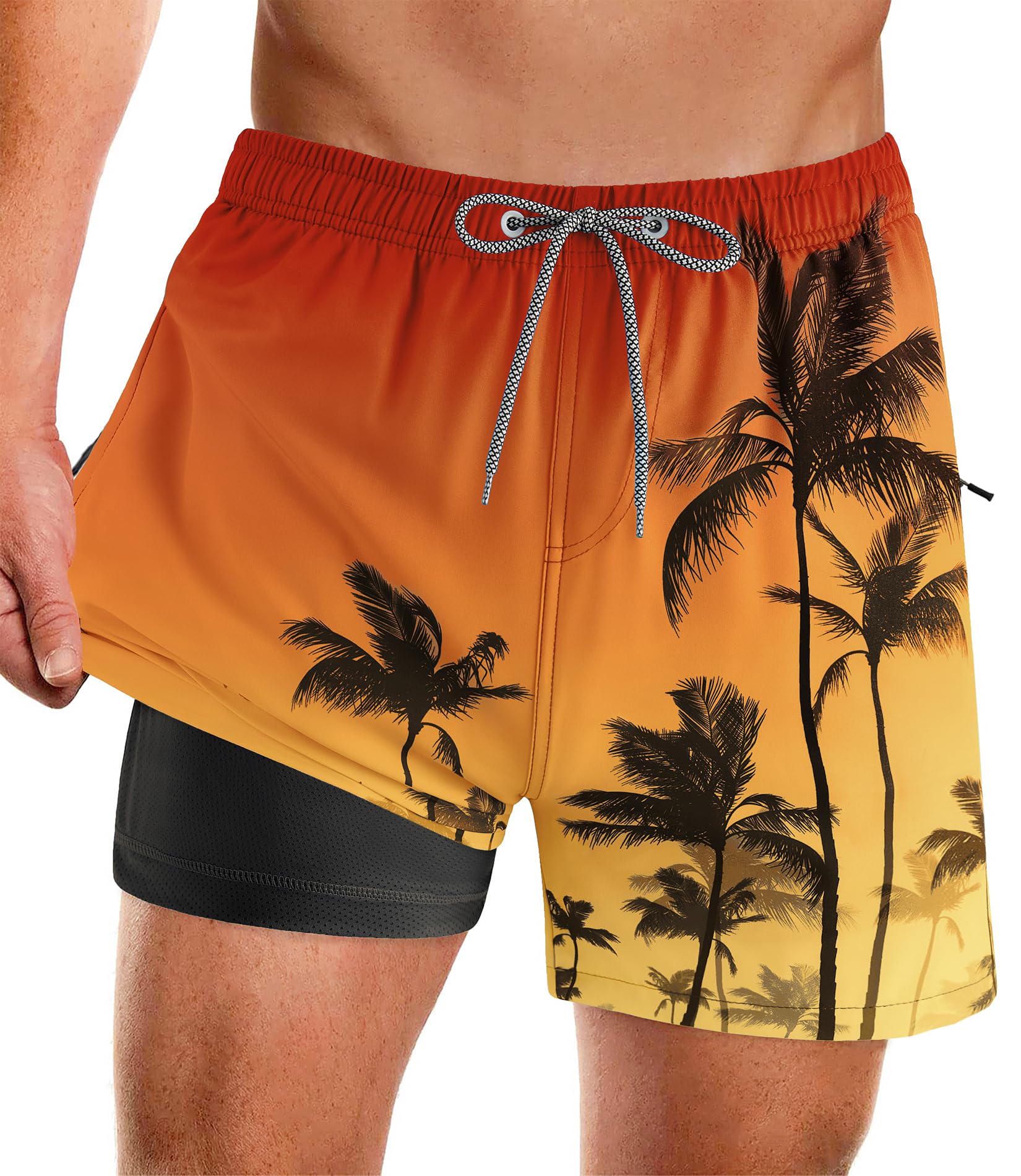 APTRO Herren Badeshorts Badehose mit Innenhose Schnelltrocknend Boardshorts mit Reißverschlusstaschen Sport Shorts