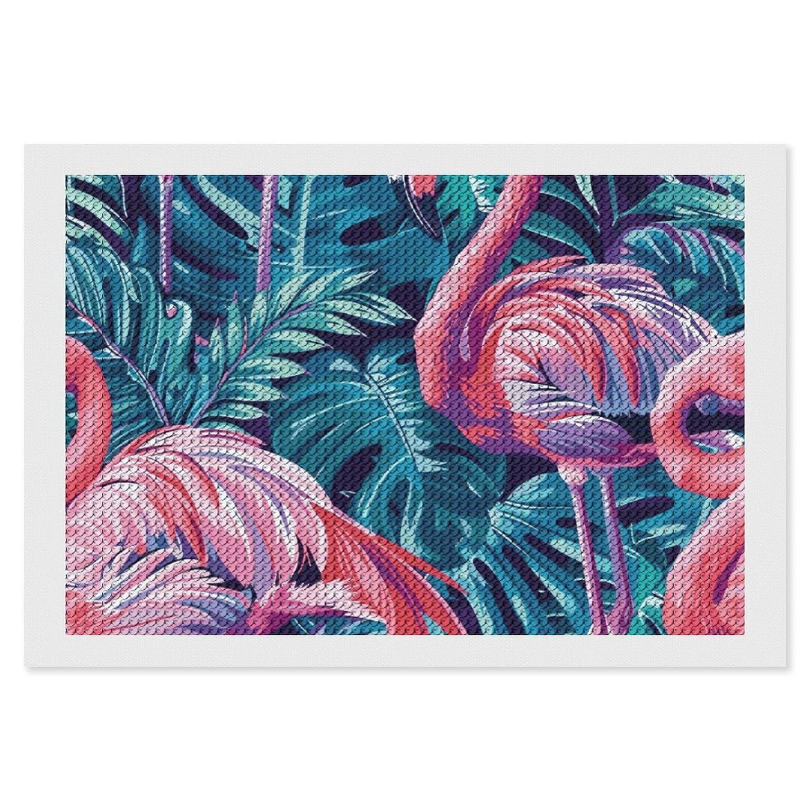 Flamingo and Leaves Diamond Painting Kits for Adults, DIY 5D Diamond Painting Kits for Beginners, Round Full Drill Diamond Dots Paintings, Diamonds Pictures Gem Art for Crafts Home Decor 8"x12"