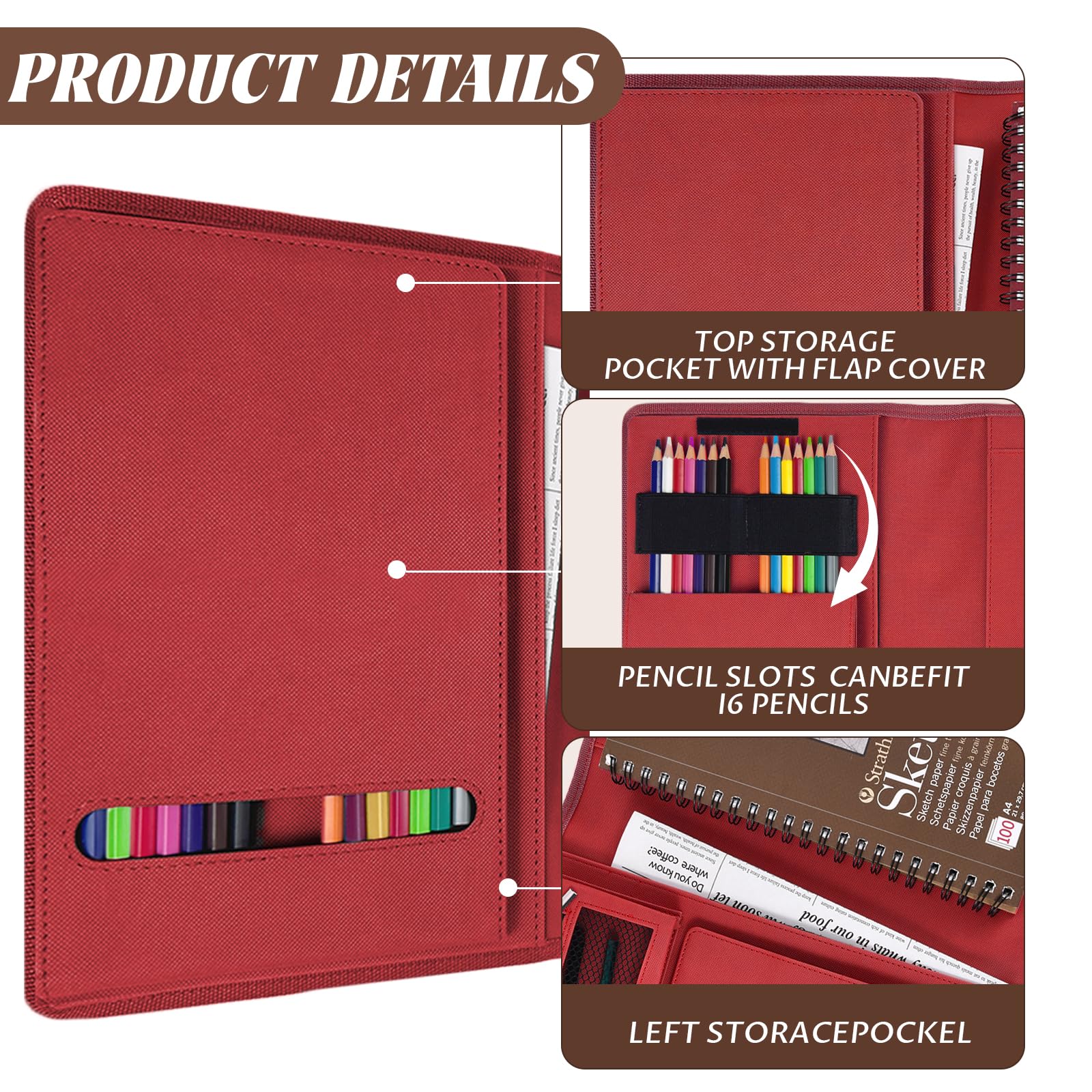 Skizzenbuch-Einband, Leder, 14 x 21 cm, Rot