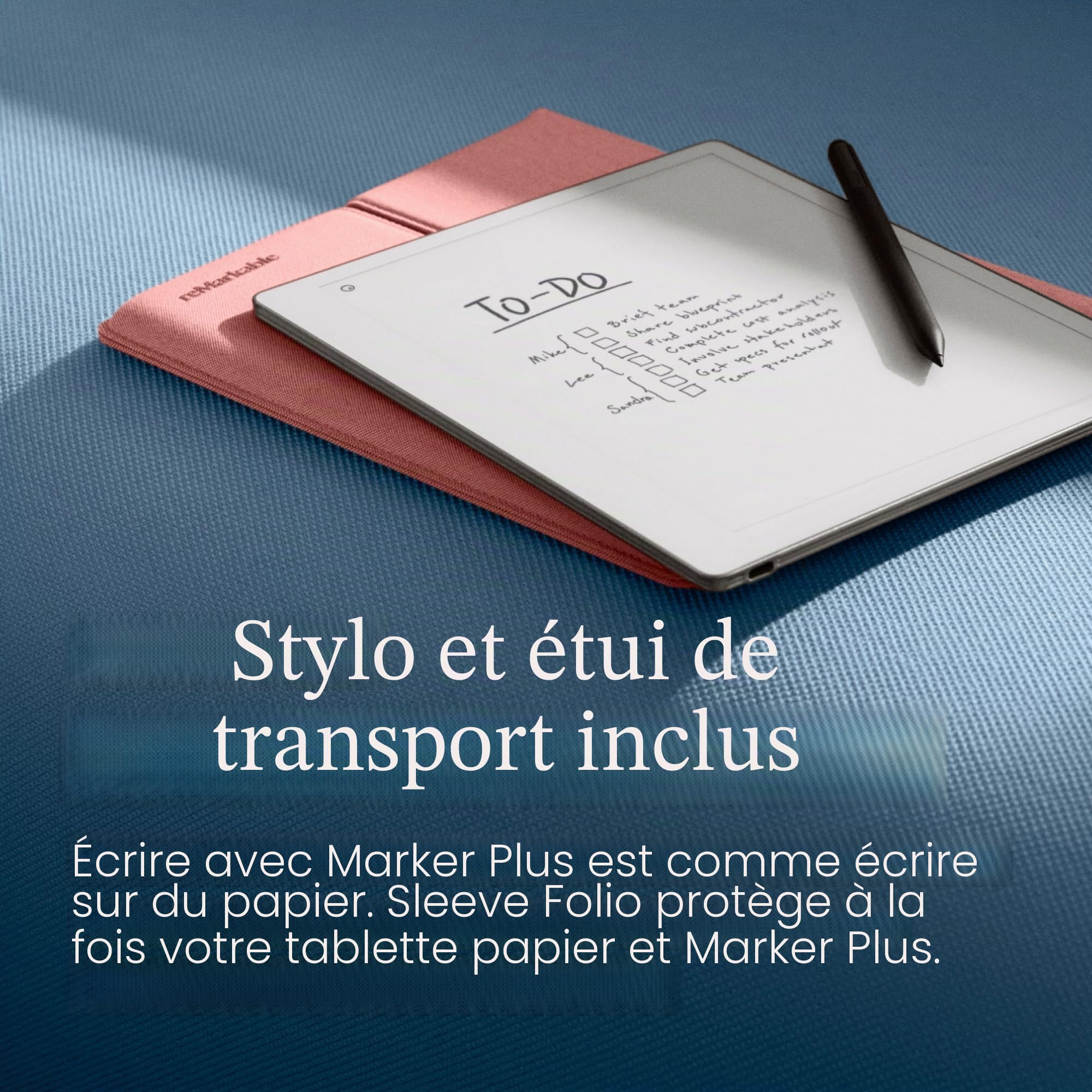 Remarkable Paper Pure – Pack avec Tablette Papier écran 10,3” Noir et Blanc, Stylet Marker Plus avec Gomme intégrée et Housse Sleeve Folio Rose Désert – Bloc-Notes numérique pour Mieux écrire et Lire