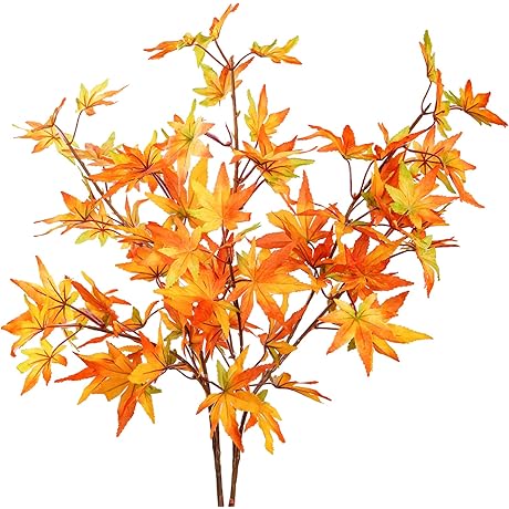 2 Pack Artificial Maple Leaves Autumn Branches for Autumn Home Decoration