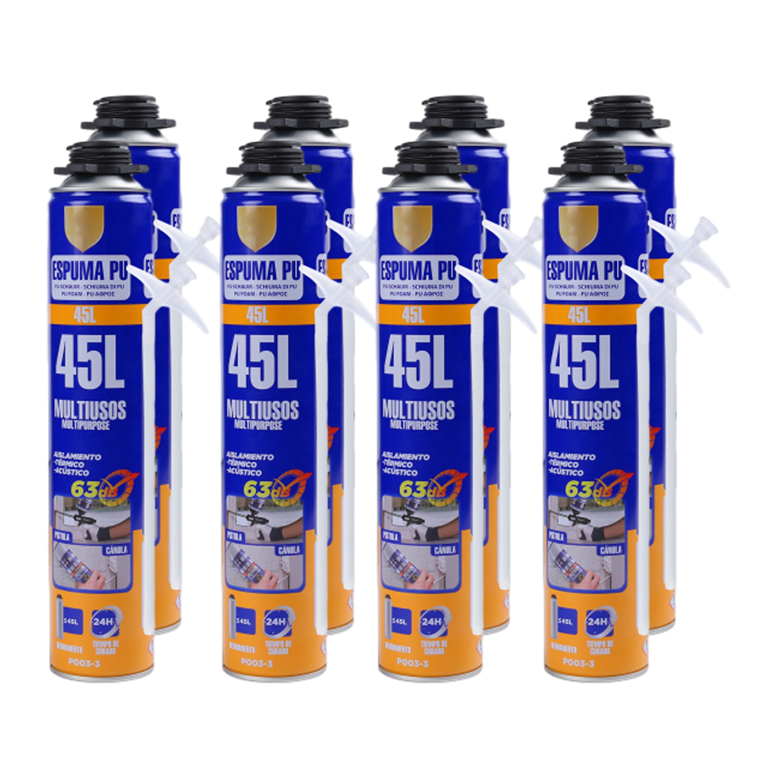 Espuma de Poliuretano de Alta Expansión Multiuso, 750 ml, con Cánula - Aislamiento Efectivo Contra Calor, Frío, Corrientes de Aire, Humedad y Ruido - Pack de 8 Unidades