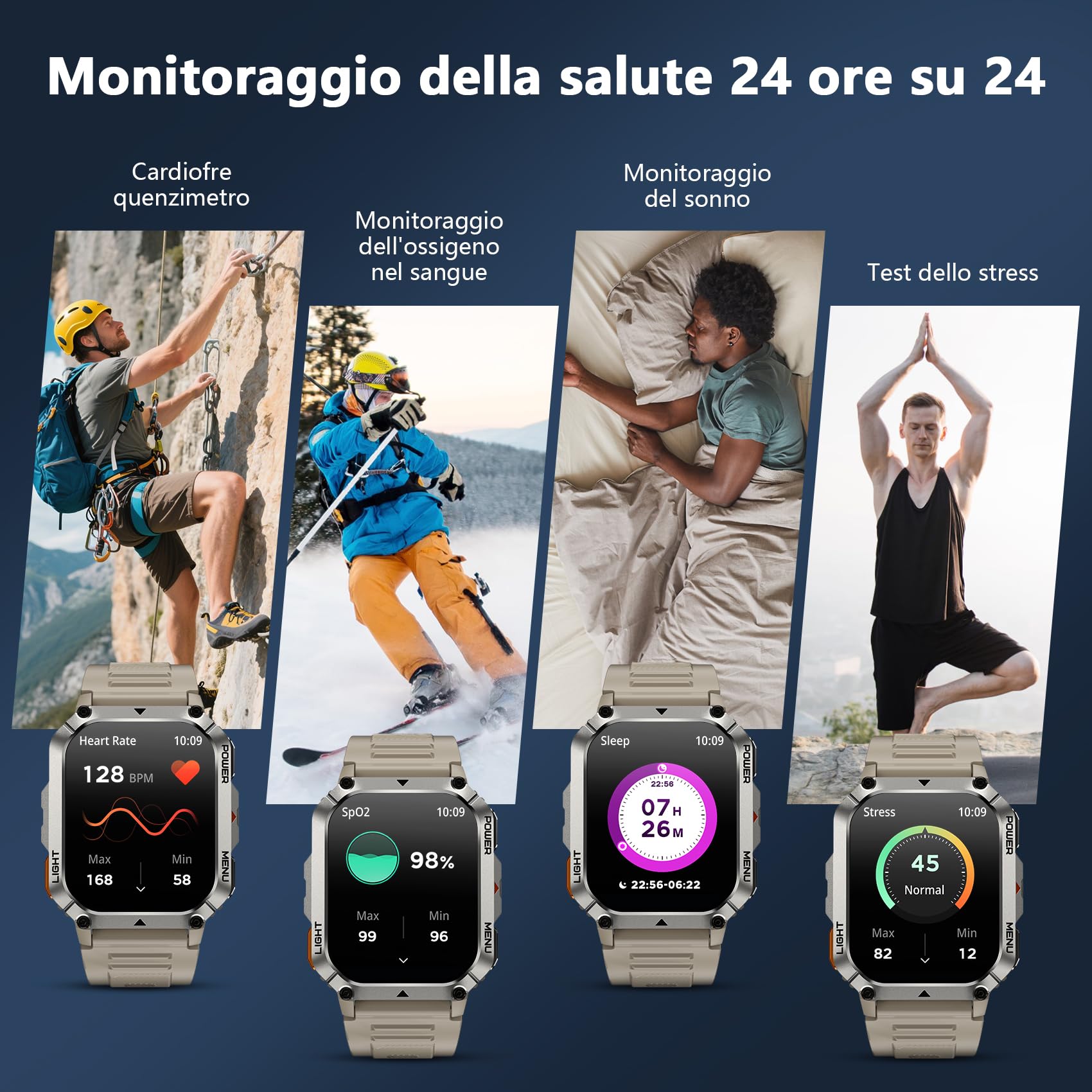 Blackview Smartwatch Uomo, 2.01" Smartwatch Militare Uomo Fitness con Chiamate Bluetooth Orologio Intelligente 115+ Modalità Sportive/900 mAh/Sonno/Cardiofrequenzimetro/Torcia/Bussola per Android IOS